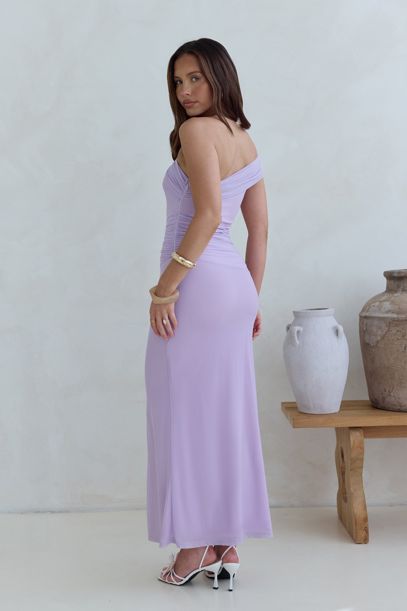 Dahlia One Shoulder Mesh Maxi Dress Lilac-Seaa Fashion