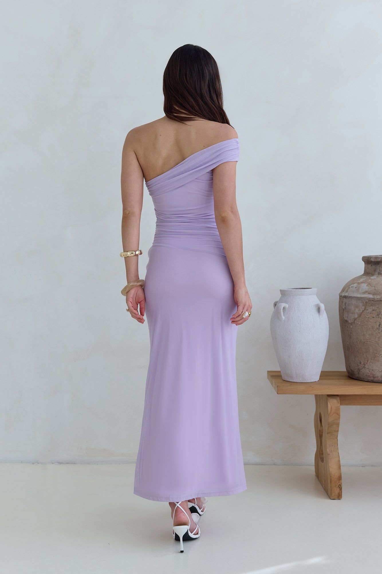 Dahlia One Shoulder Mesh Maxi Dress Lilac-Seaa Fashion