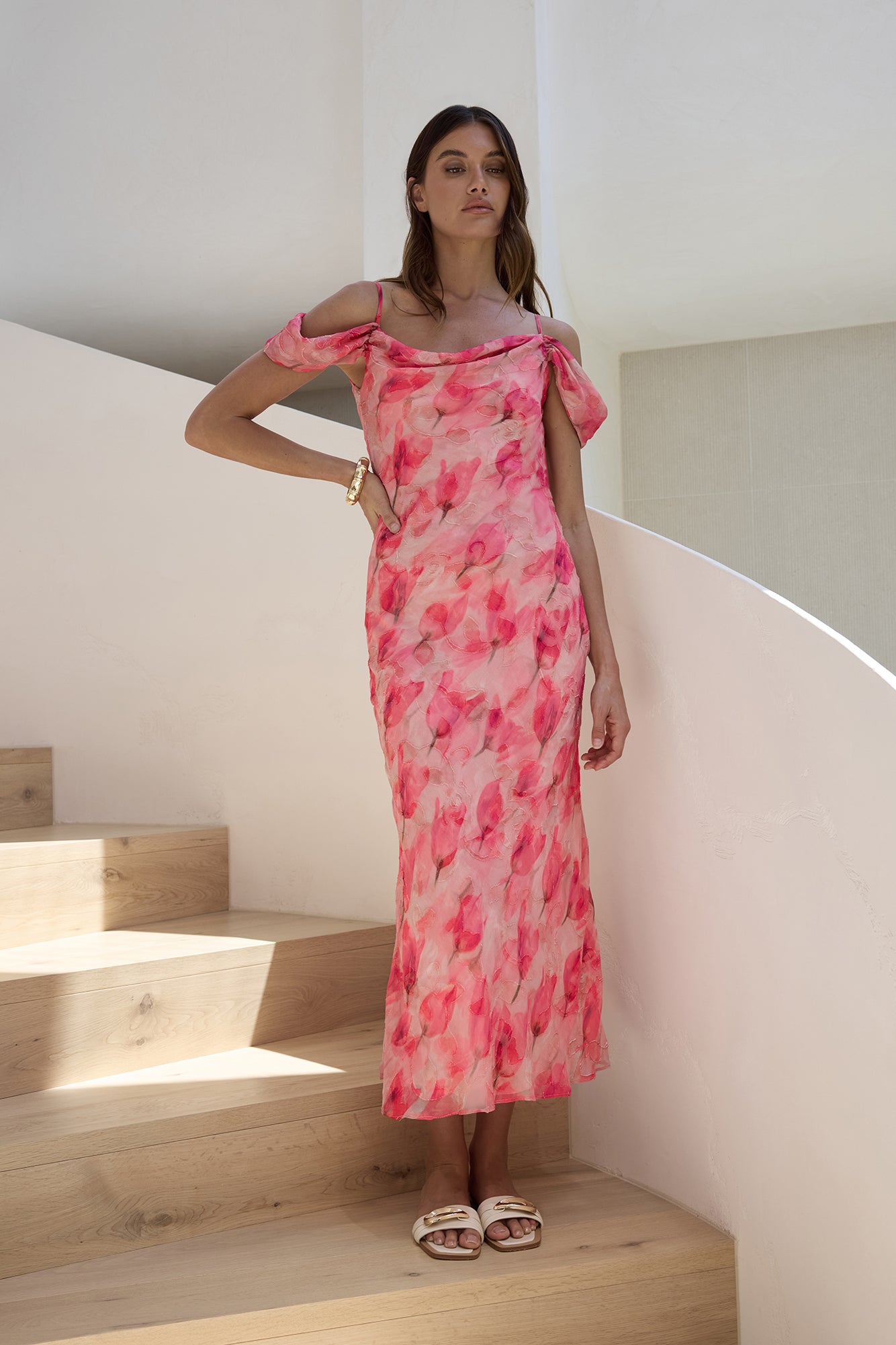 Aurora Skies Off Shoulder Maxi Dress Pink-Seaa Fashion