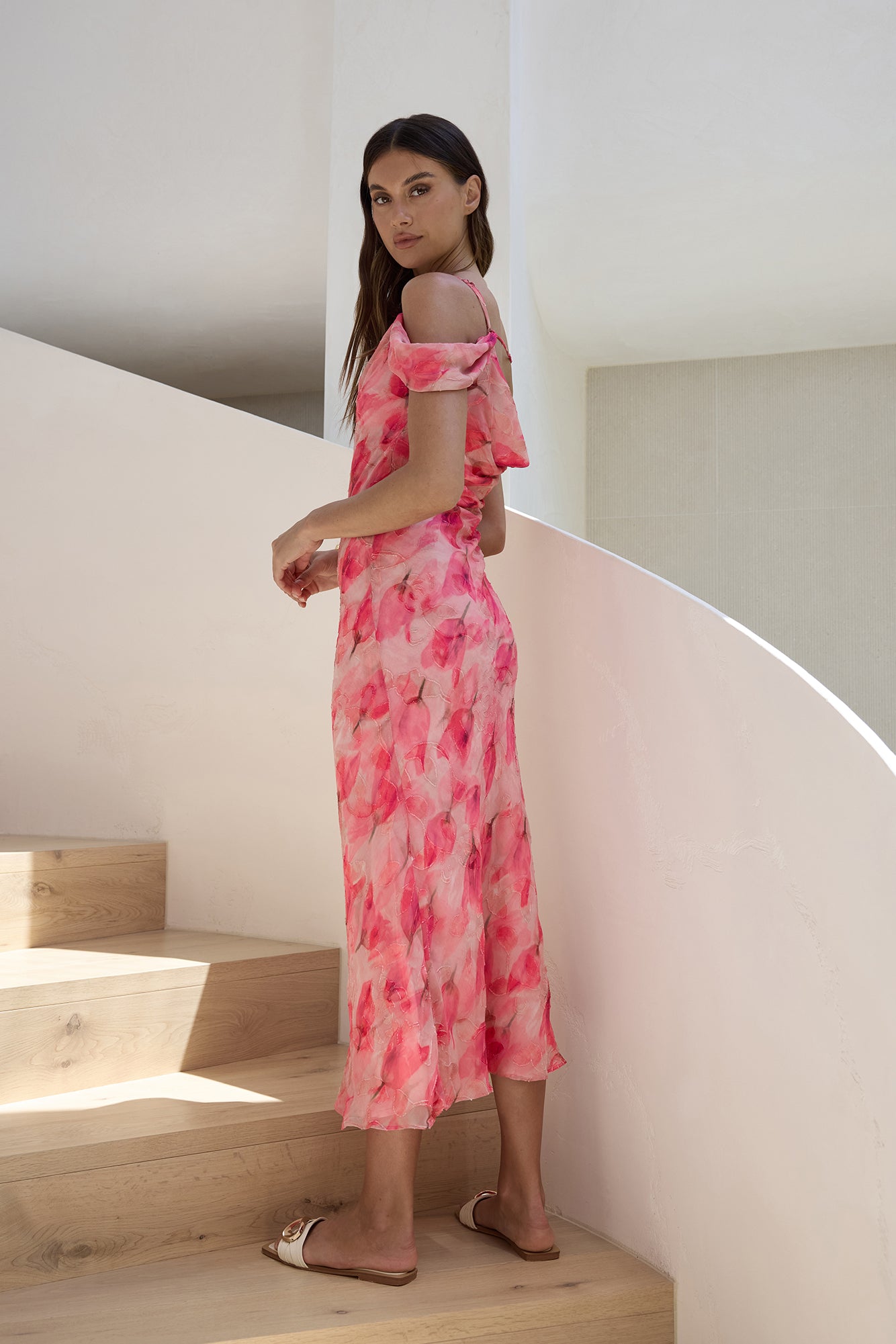 Aurora Skies Off Shoulder Maxi Dress Pink-Seaa Fashion