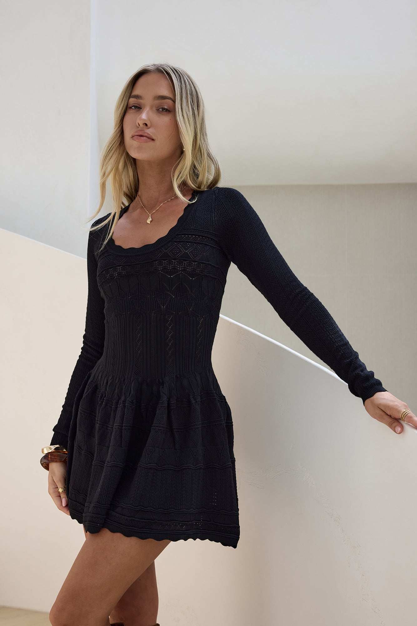 Pretty Portrait Long Sleeve Mini Dress Black-Seaa Fashion