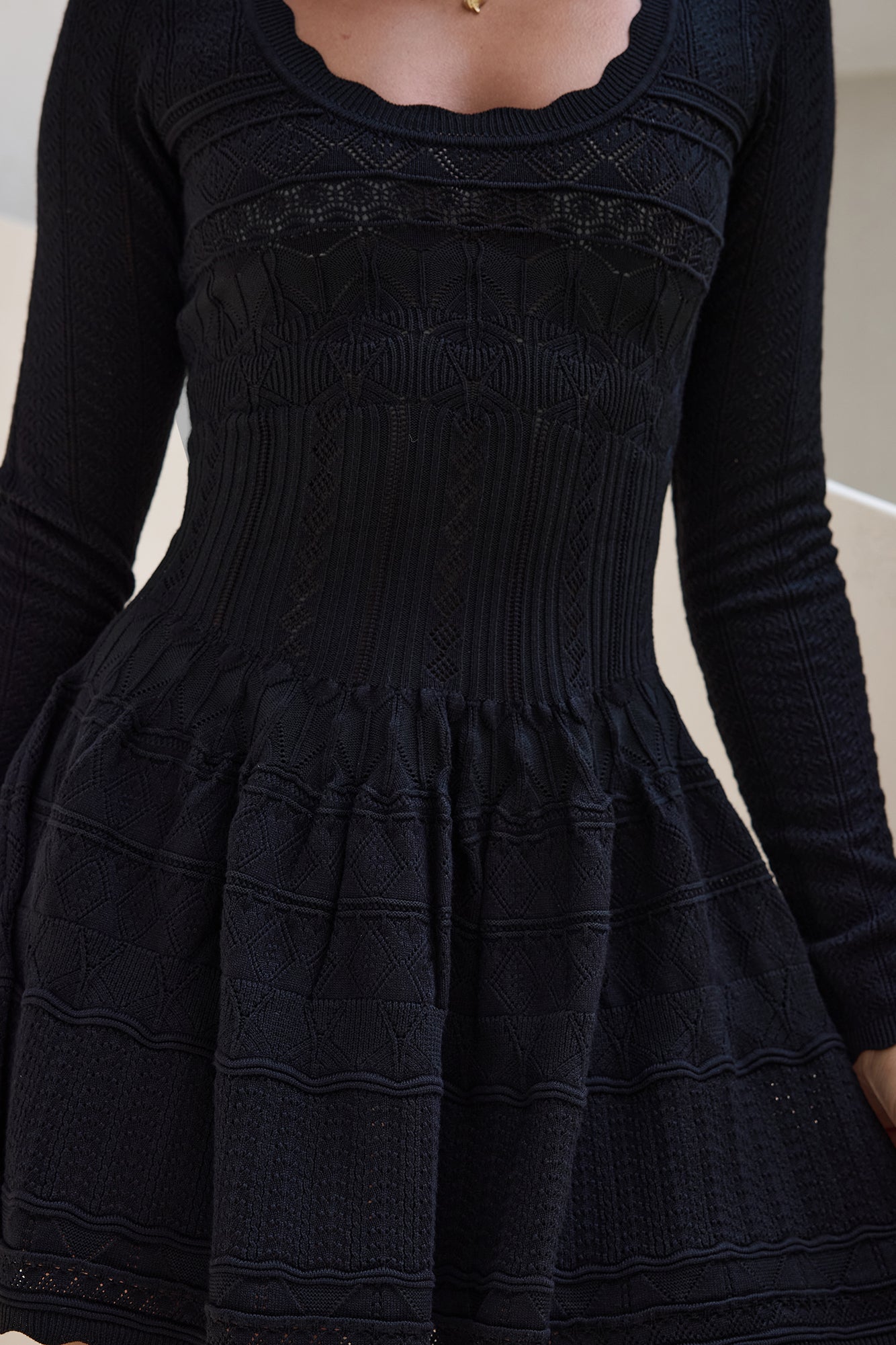 Pretty Portrait Long Sleeve Mini Dress Black-Seaa Fashion