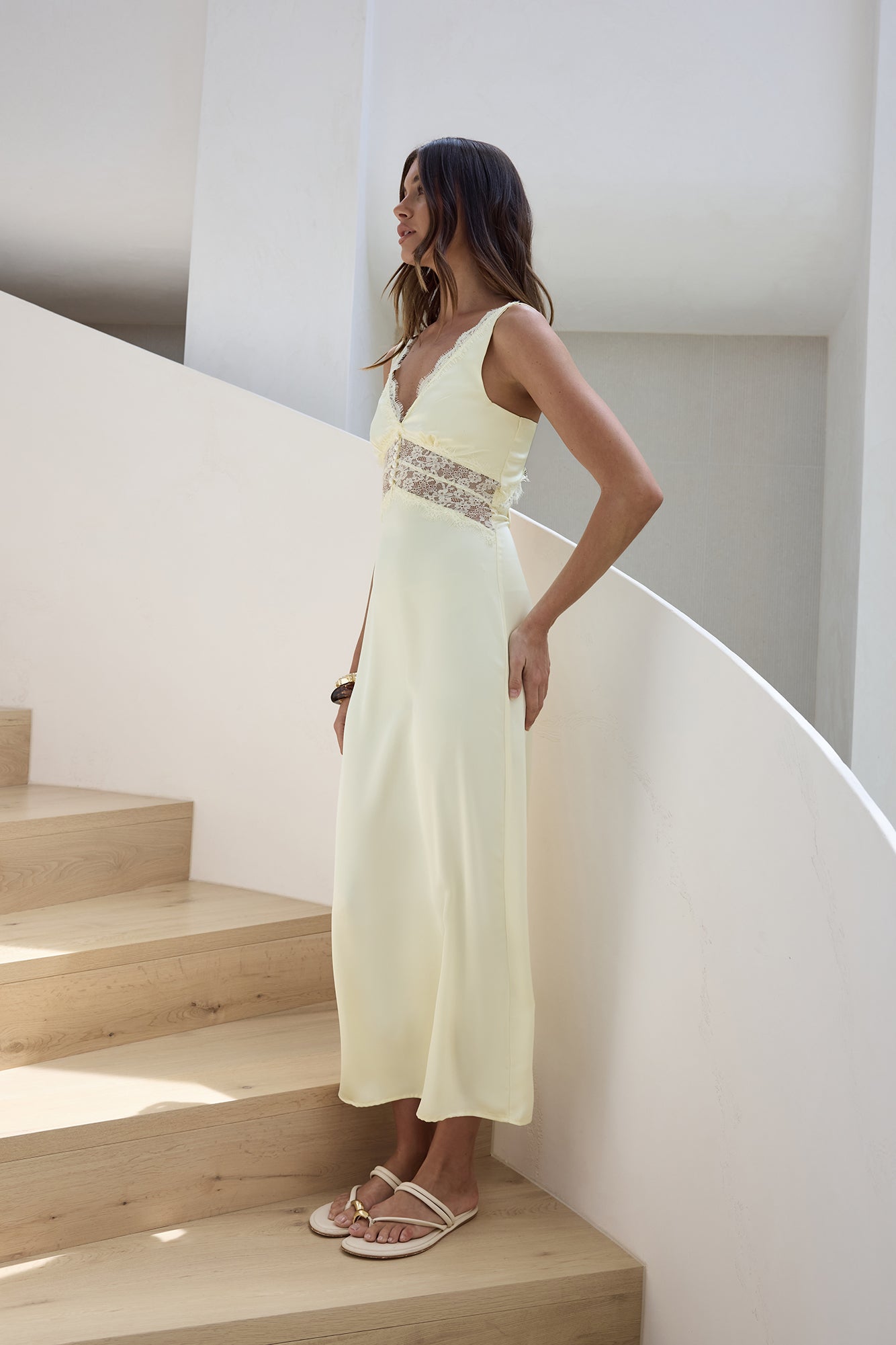 Romantic One Satin Maxi Dress Yellow-Seaa Fashion