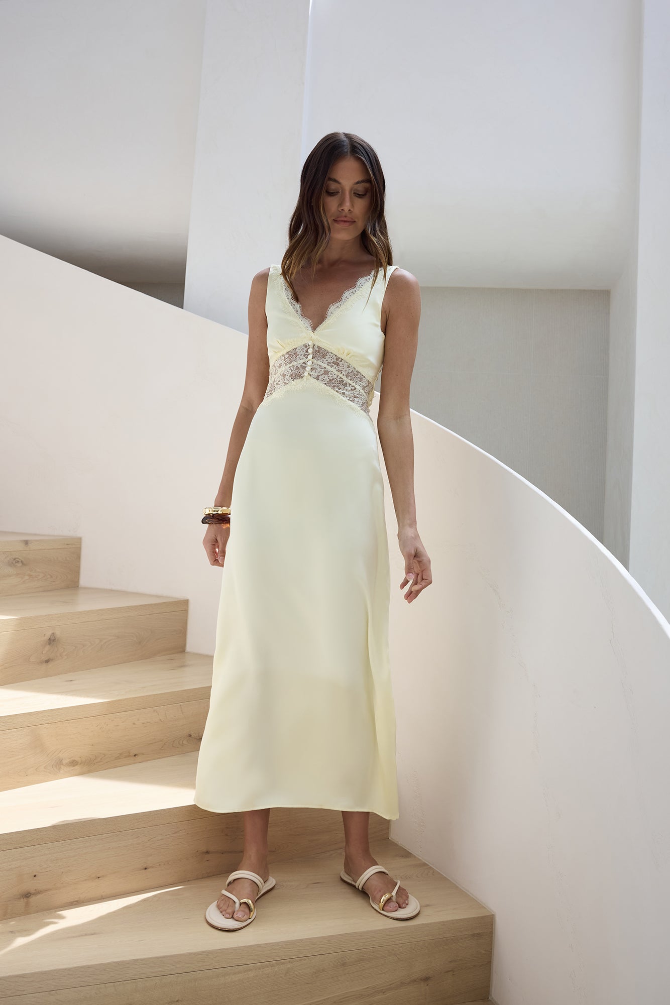 Romantic One Satin Maxi Dress Yellow-Seaa Fashion