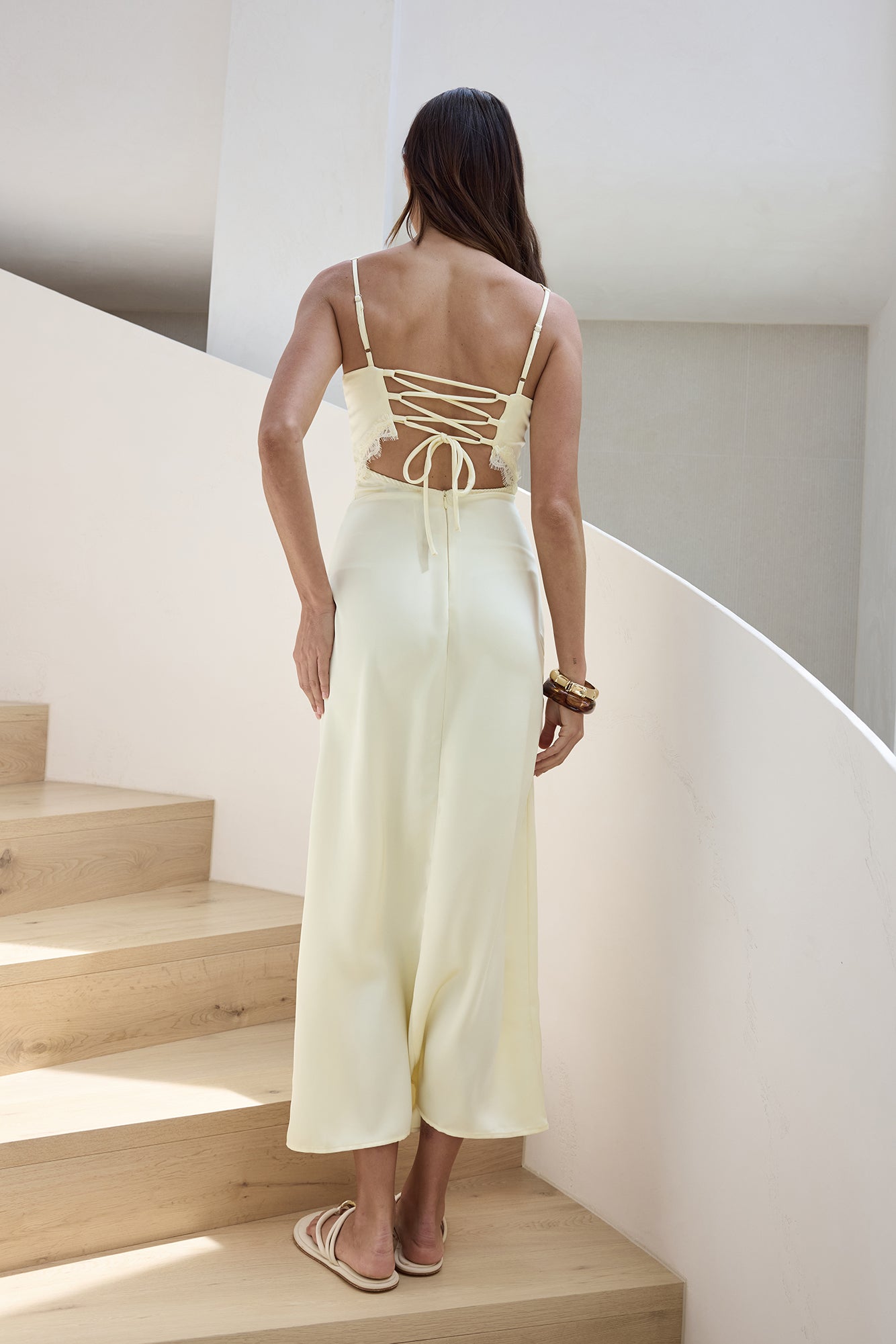 Romantic One Satin Maxi Dress Yellow-Seaa Fashion
