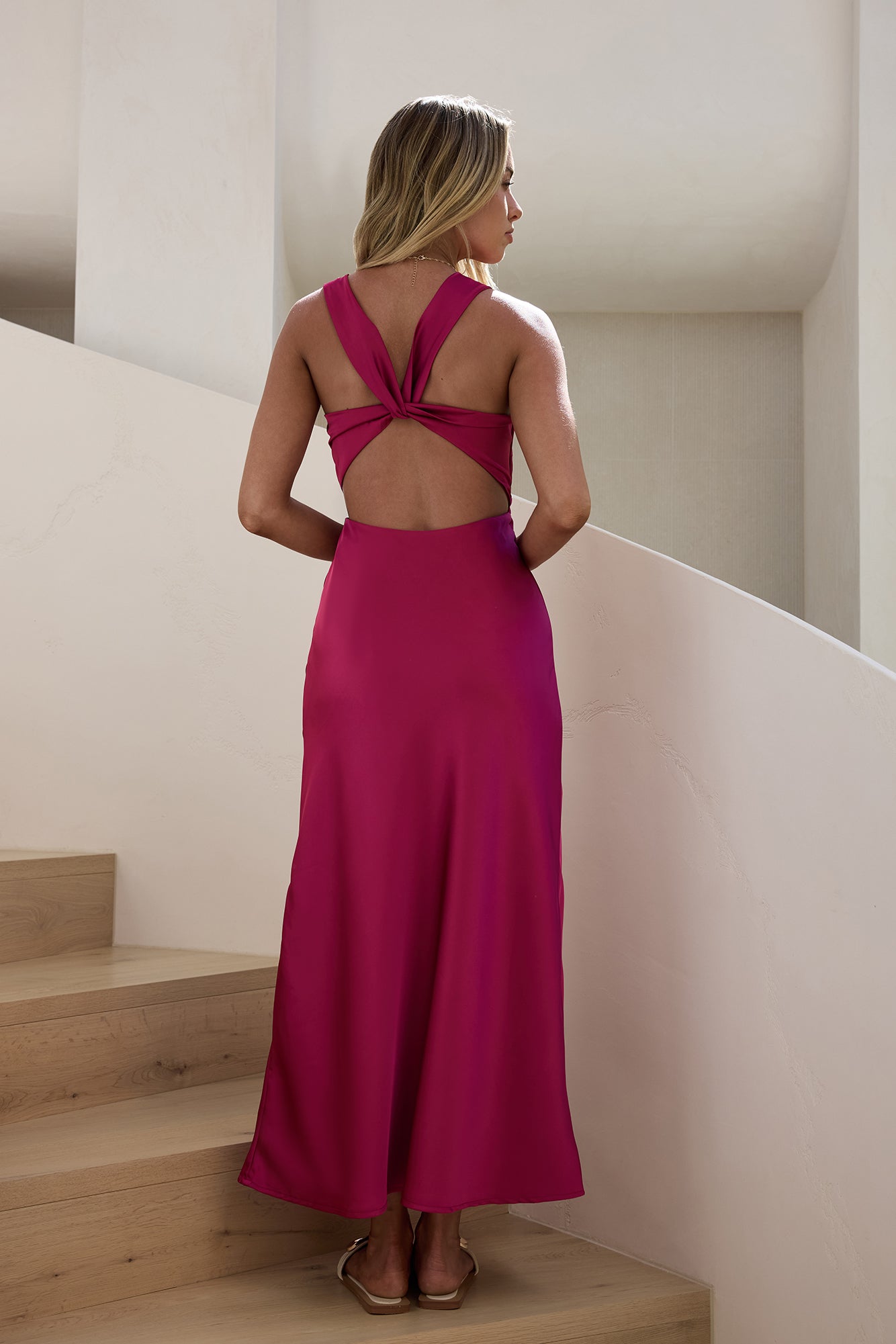 Island Reverie Satin Maxi Dress Magenta-Seaa Fashion