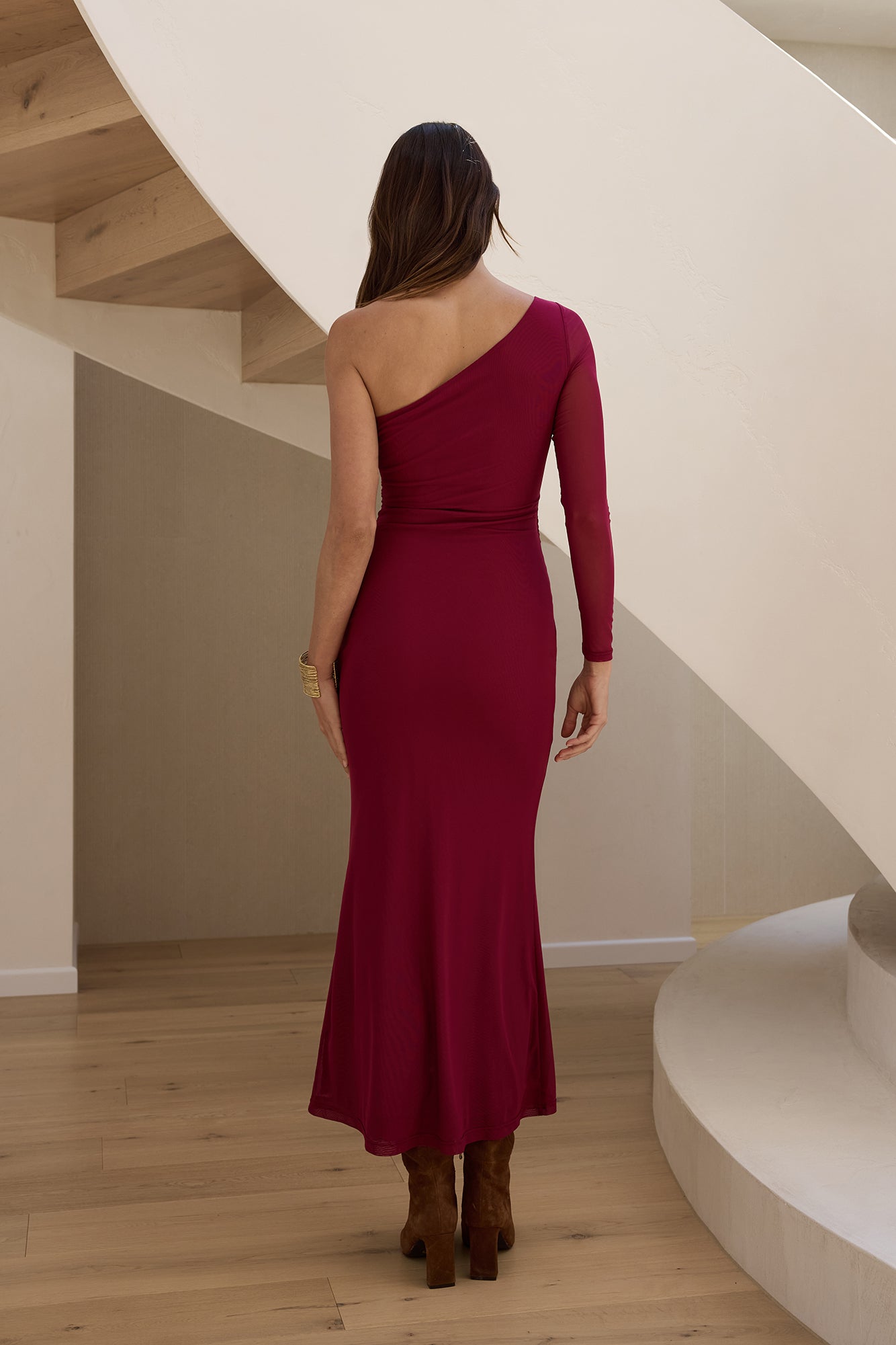 Moment Of Clarity One Shoulder Mesh Maxi Dress Plum-Seaa Fashion