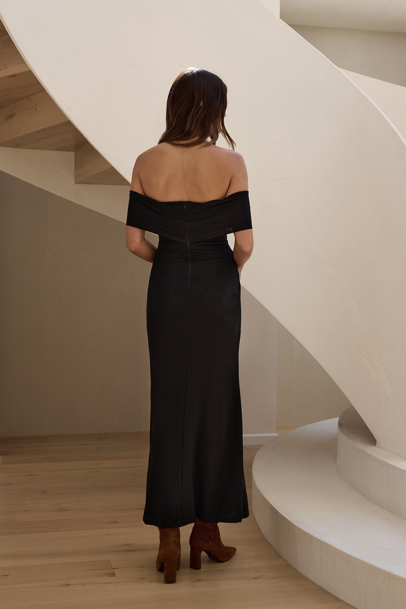 Martini Bloom Off Shoulder Knit Maxi Dress Black-Seaa Fashion