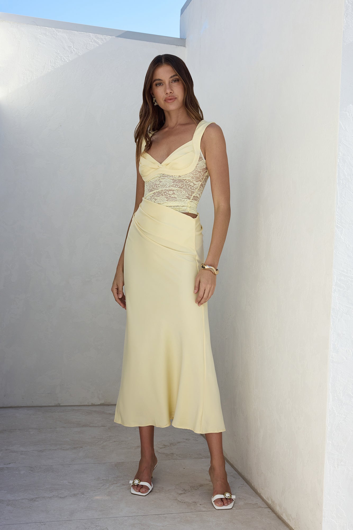 On A Cloud Lace Maxi Dress Yellow-Seaa Fashion