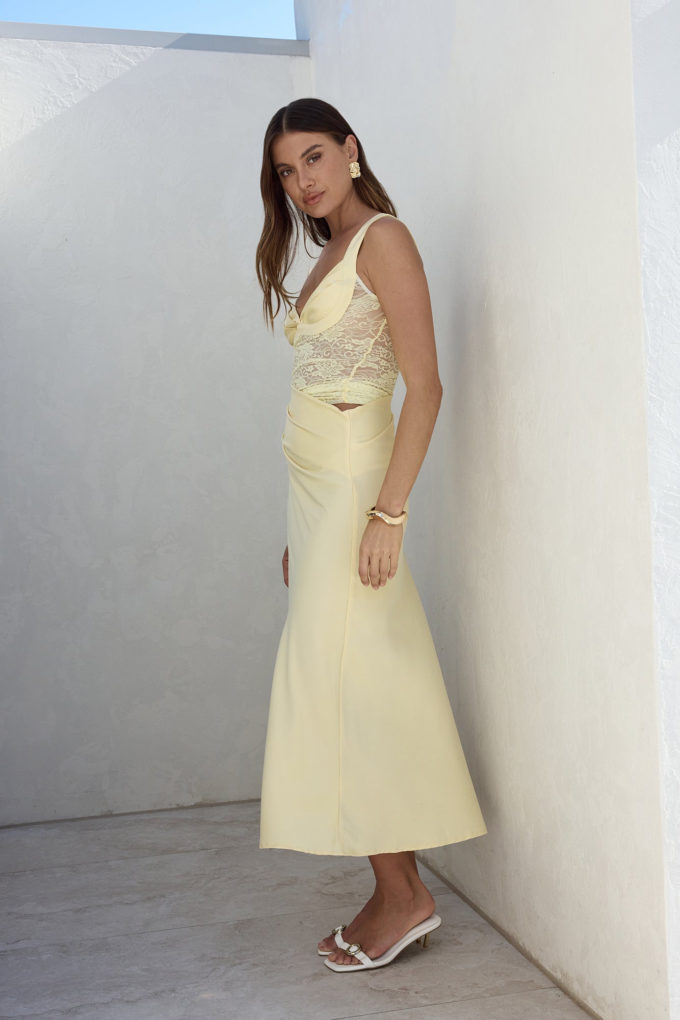 On A Cloud Lace Maxi Dress Yellow-Seaa Fashion