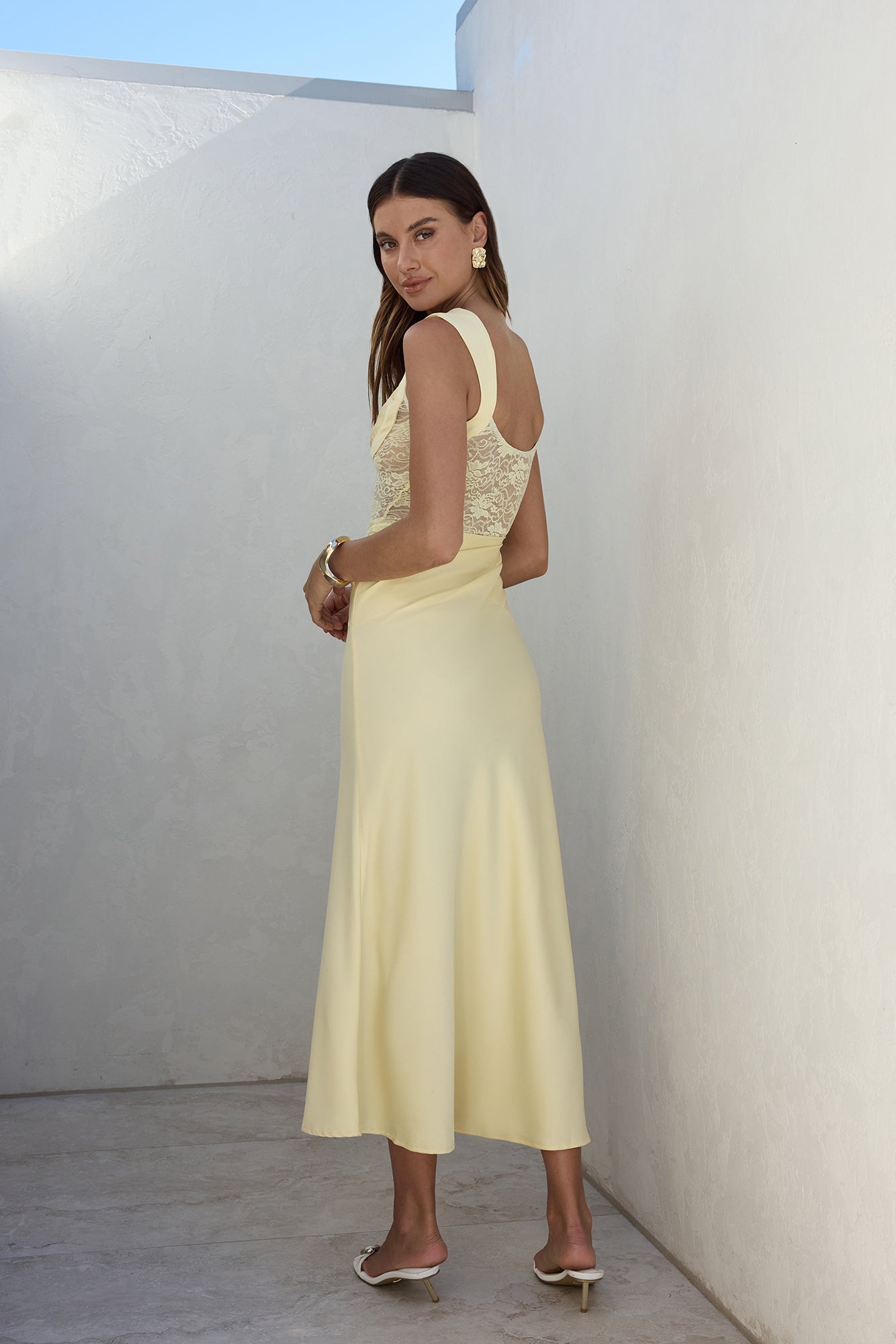 On A Cloud Lace Maxi Dress Yellow-Seaa Fashion