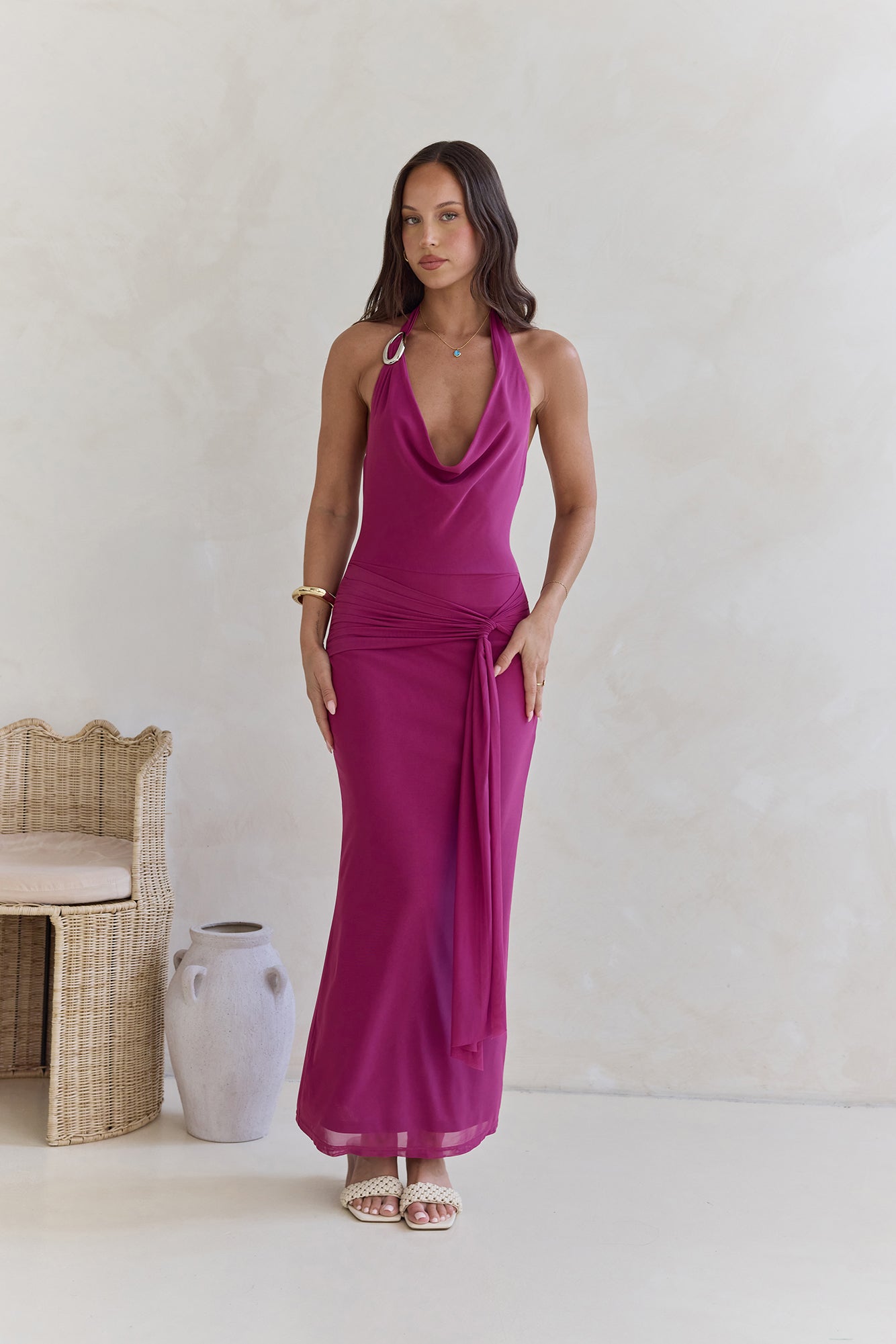 Step To Tune Mesh Halter Maxi Dress Plum-Seaa Fashion