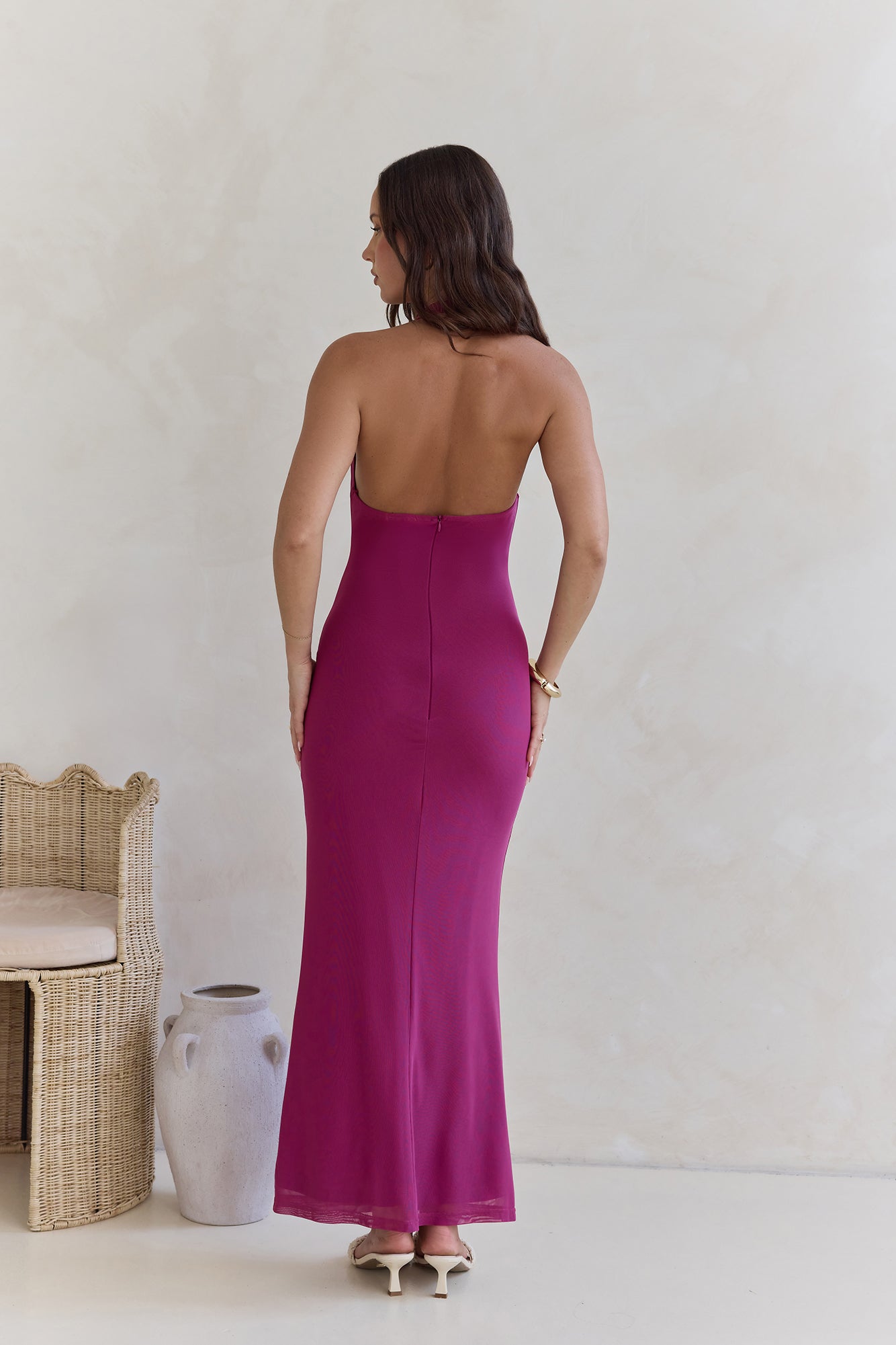 Step To Tune Mesh Halter Maxi Dress Plum-Seaa Fashion