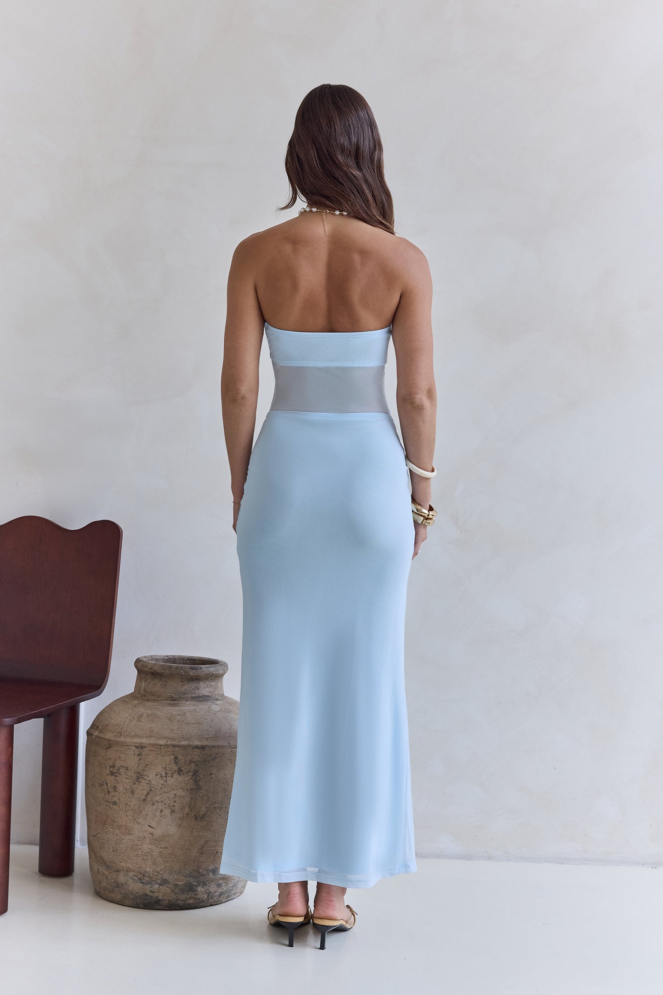 Remember The Days Strapless Mesh Maxi Dress Blue-Seaa Fashion