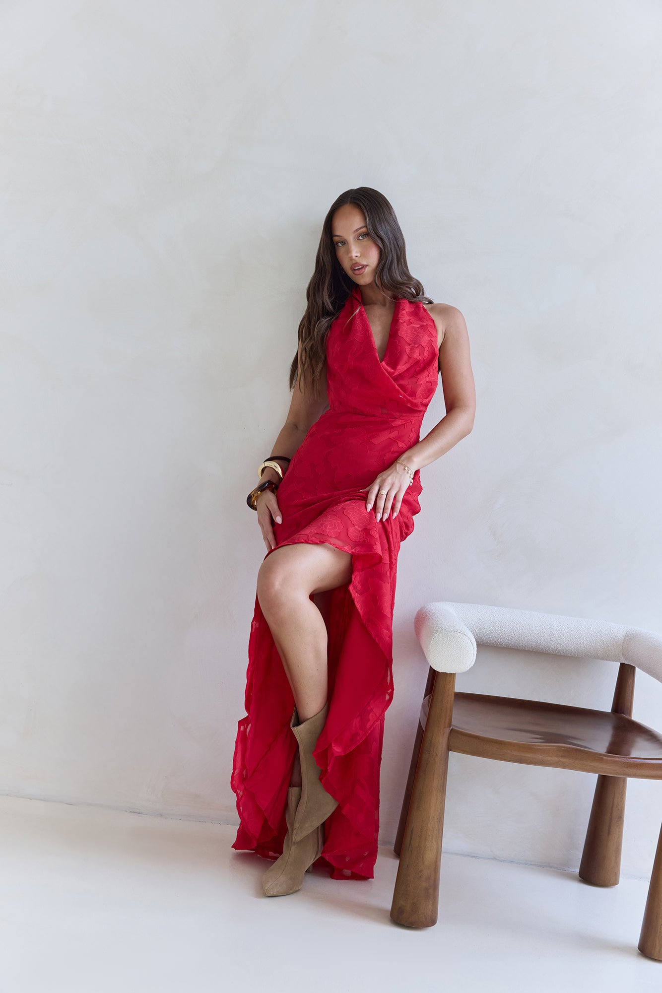 More And More Halter Maxi Dress Red-Seaa Fashion