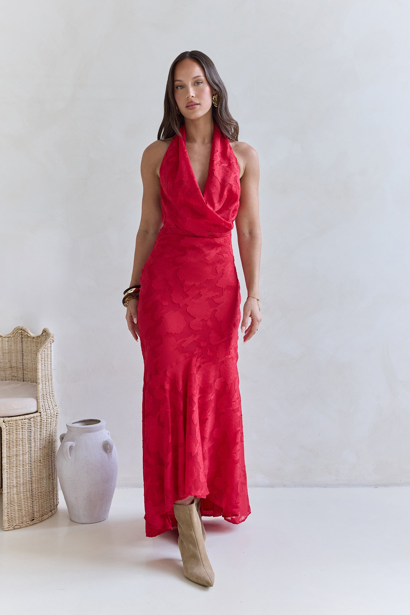 More And More Halter Maxi Dress Red-Seaa Fashion