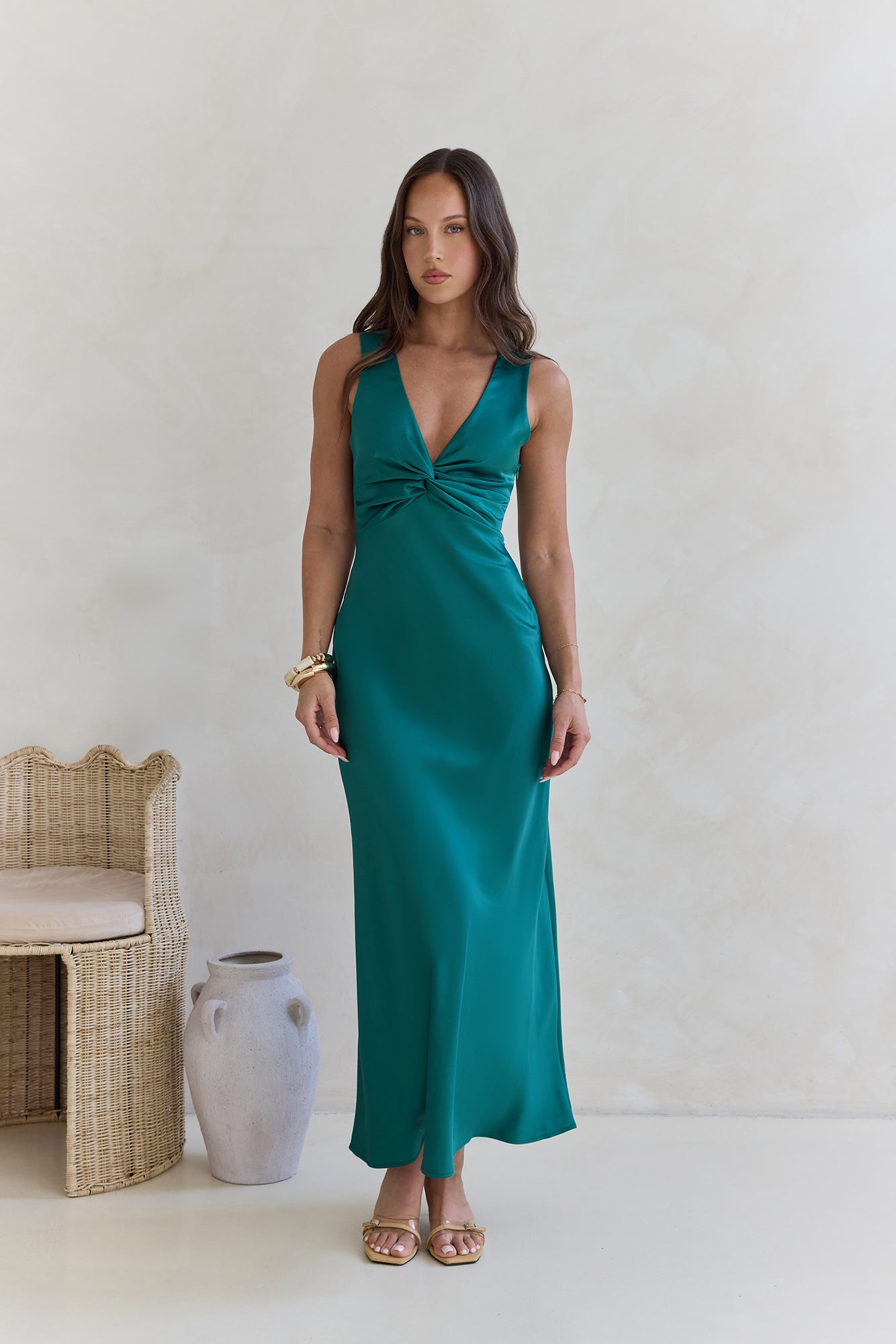 Island Reverie Satin Maxi Dress Green-Seaa Fashion