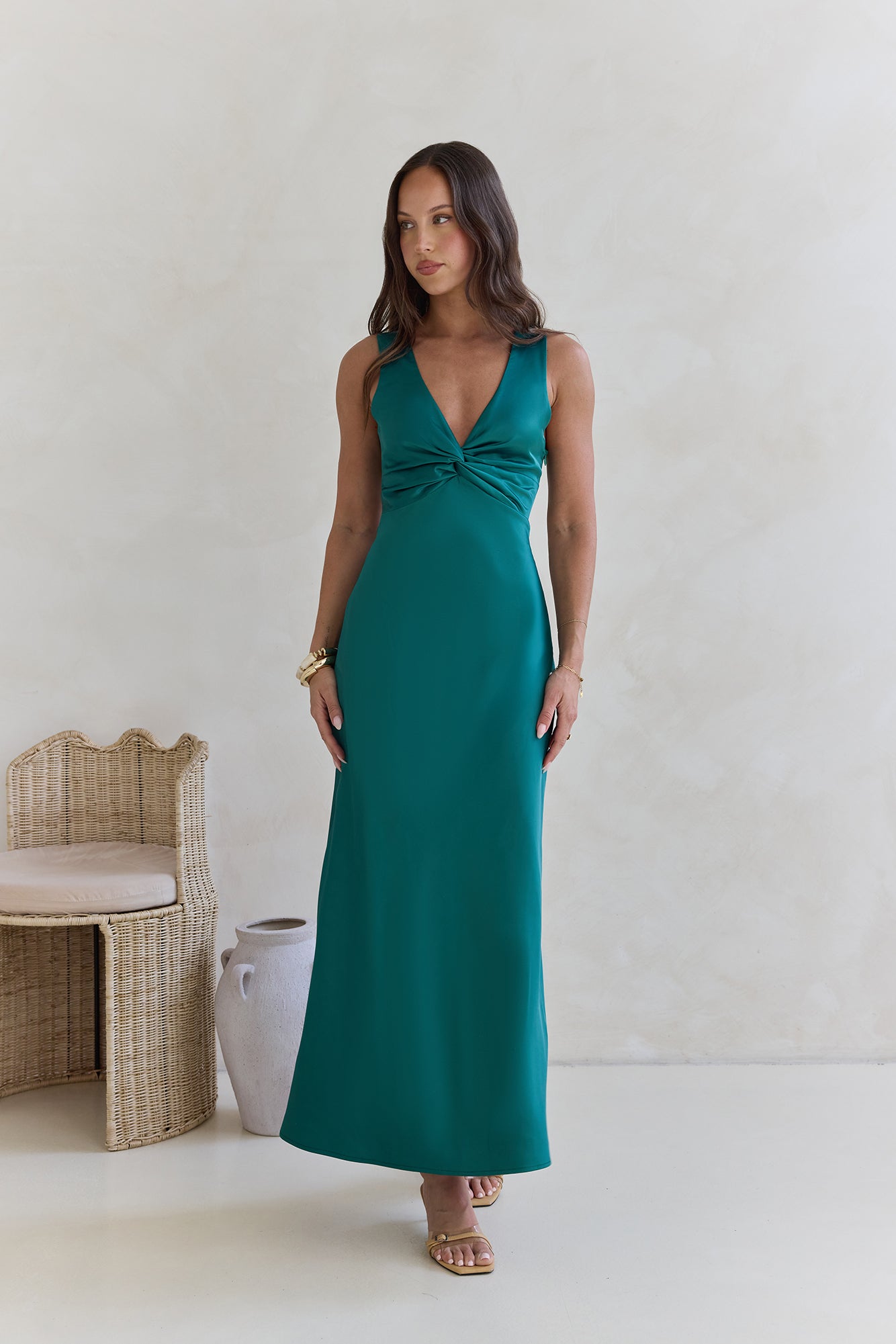Island Reverie Satin Maxi Dress Green-Seaa Fashion