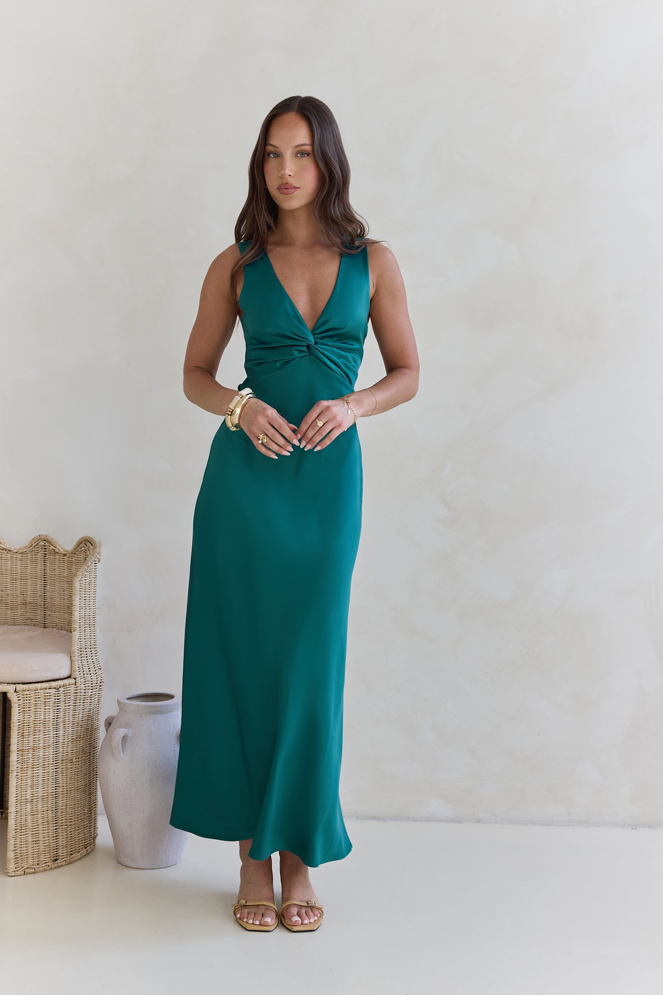 Island Reverie Satin Maxi Dress Green-Seaa Fashion