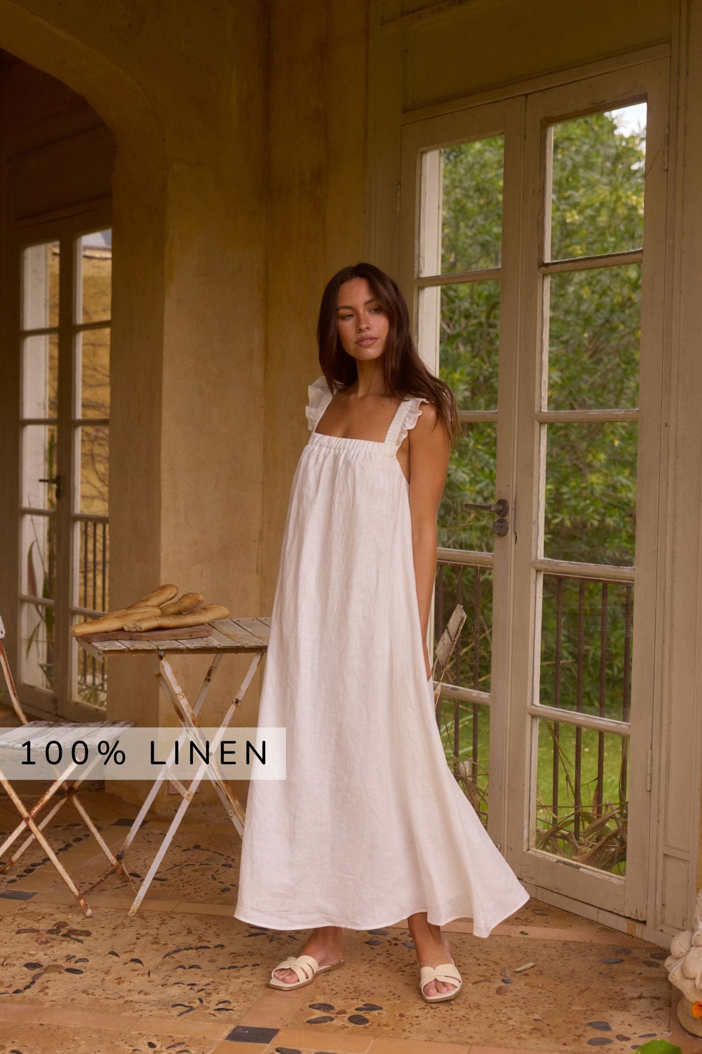 Lily 100% Linen Maxi Dress White-Seaa Fashion
