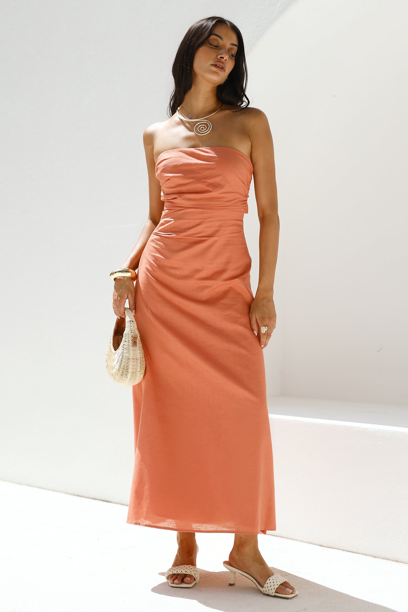 Yasmin Strapless Maxi Dress Coral-Seaa Fashion