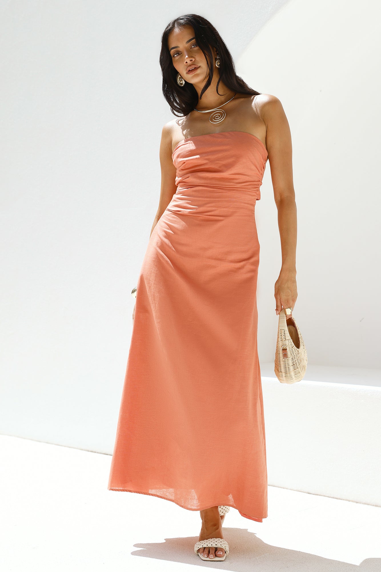Yasmin Strapless Maxi Dress Coral-Seaa Fashion