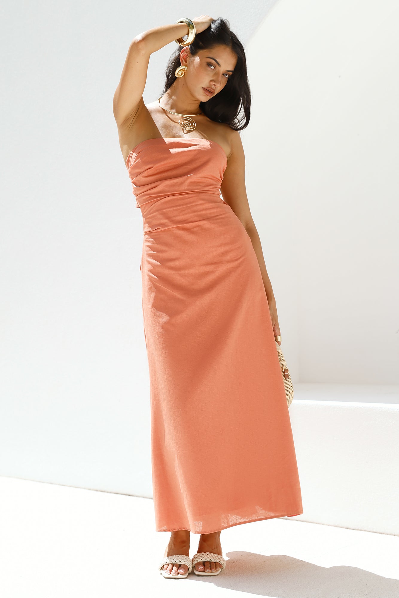 Yasmin Strapless Maxi Dress Coral-Seaa Fashion