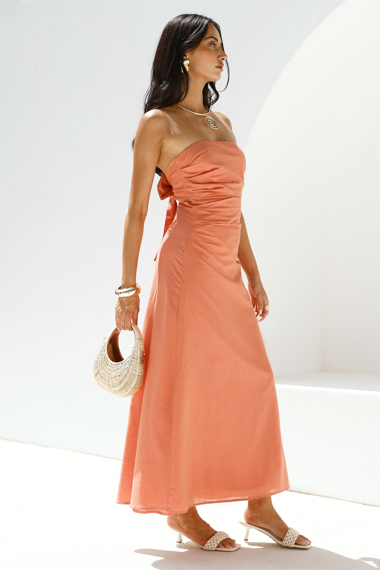 Yasmin Strapless Maxi Dress Coral-Seaa Fashion