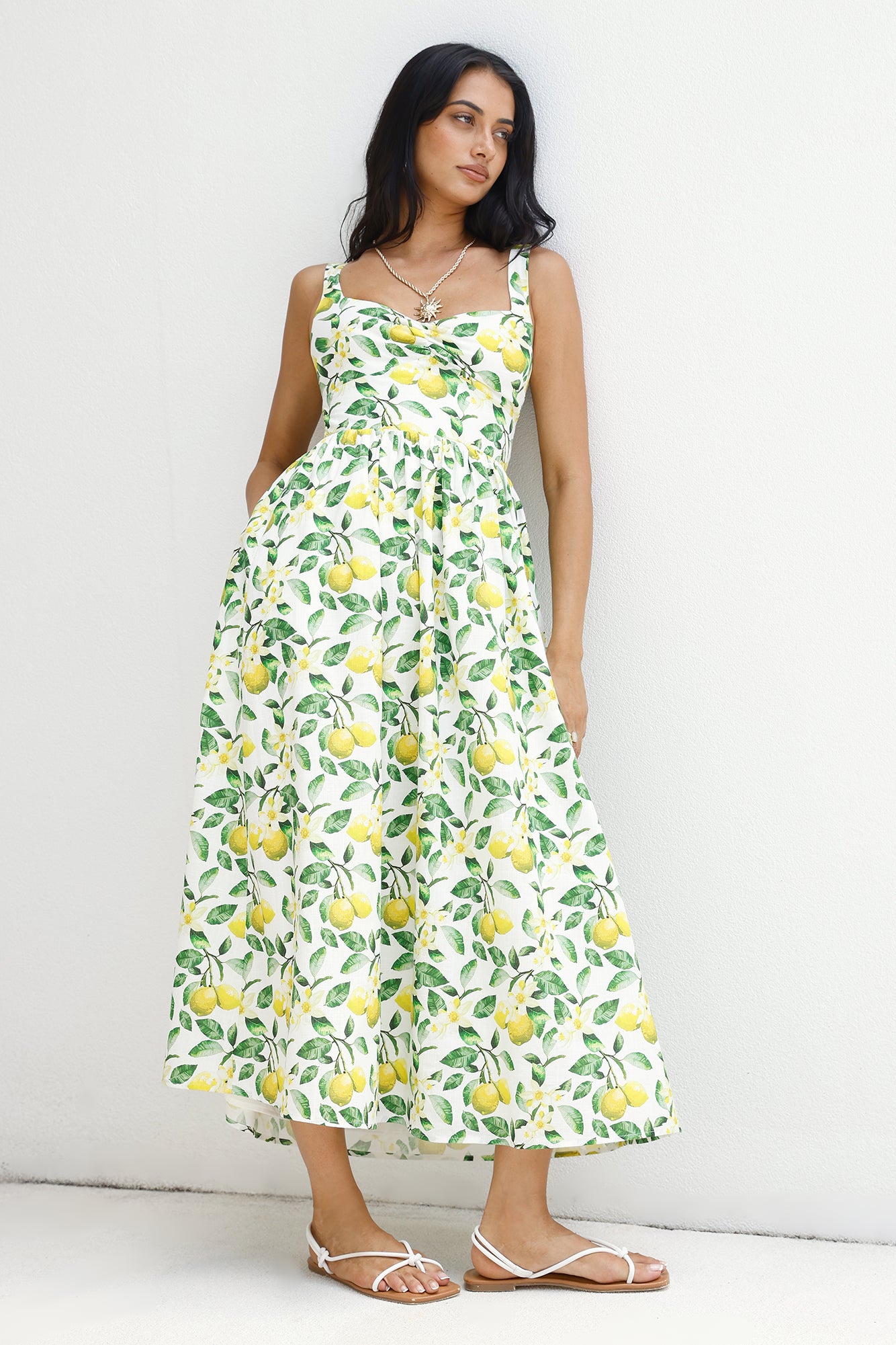 Under The Lemon Tree Midi Dress Print-Seaa Fashion