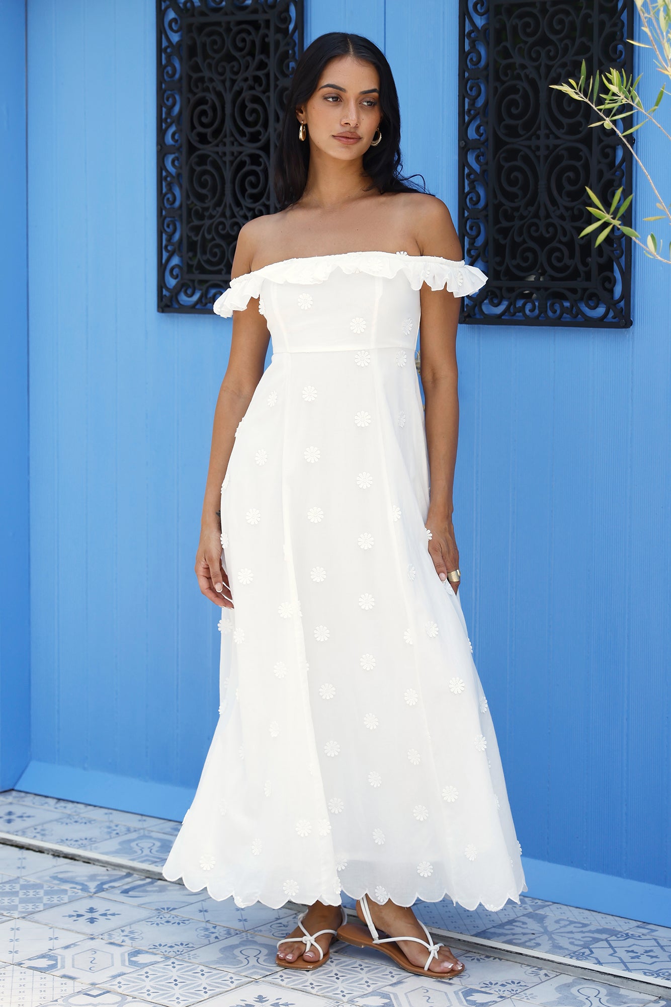 Sunset Waves Off Shoulder Maxi Dress Off White-Seaa Fashion