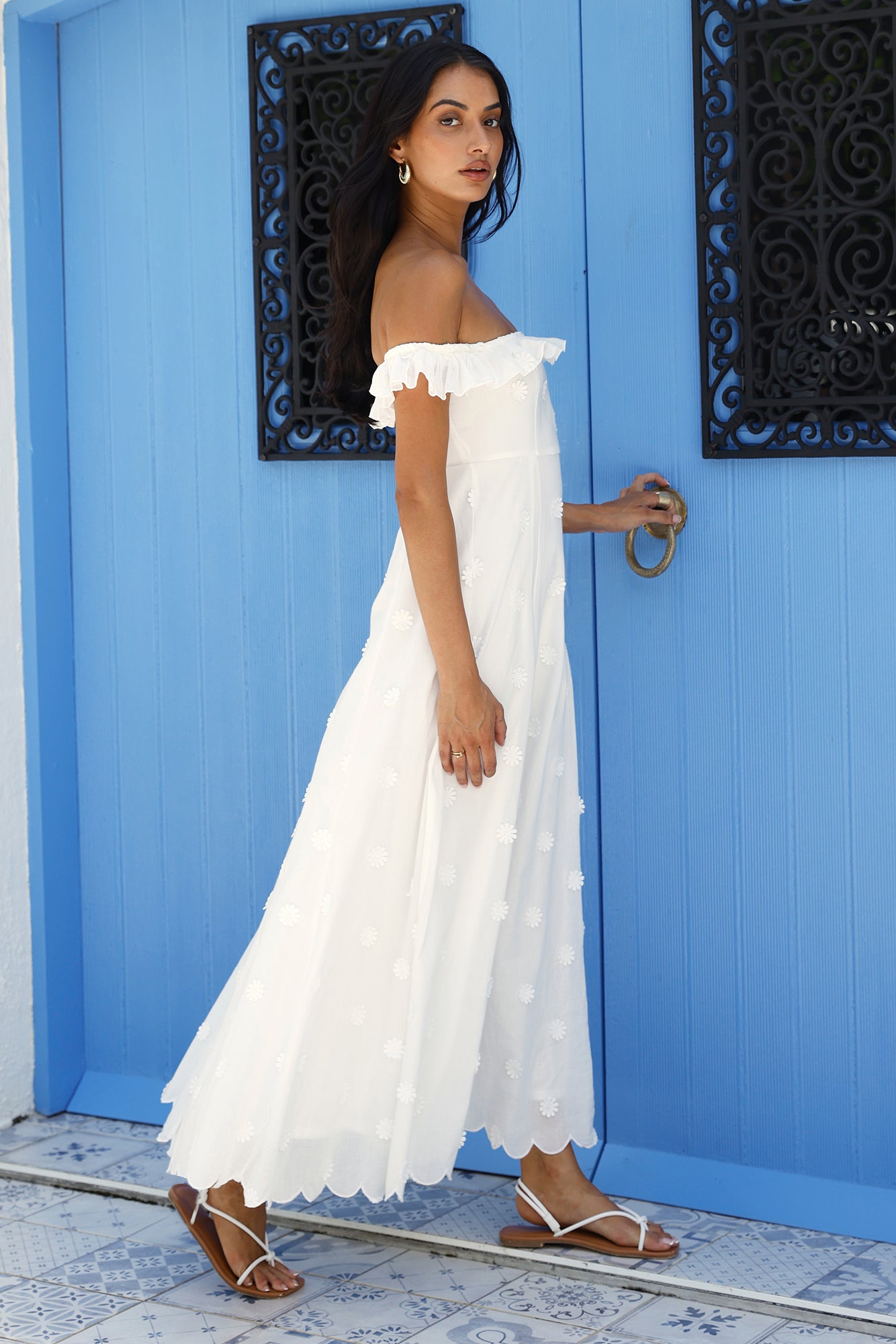 Sunset Waves Off Shoulder Maxi Dress Off White-Seaa Fashion