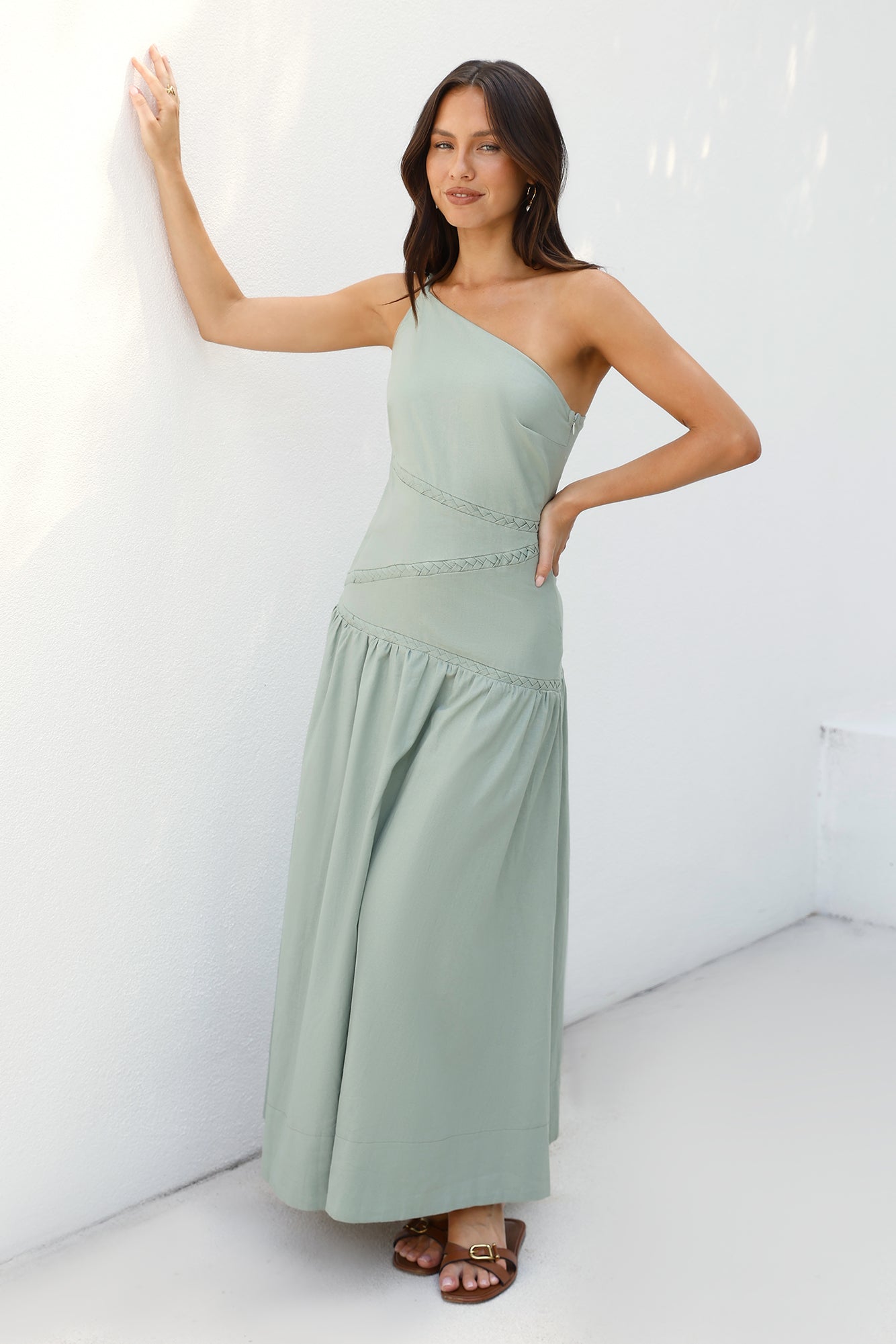 Claire One Shoulder Maxi Dress Khaki-Seaa Fashion