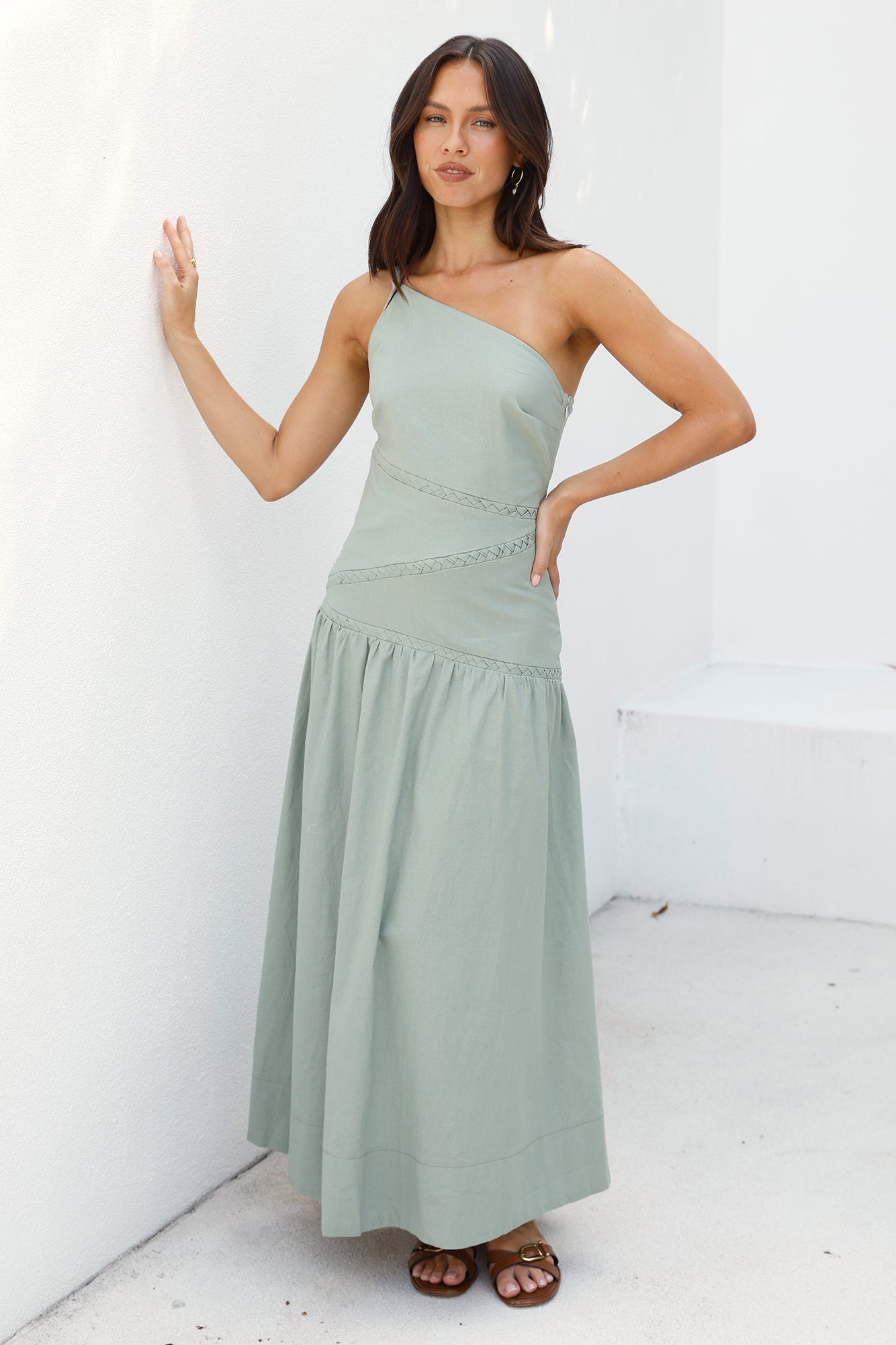 Claire One Shoulder Maxi Dress Khaki-Seaa Fashion