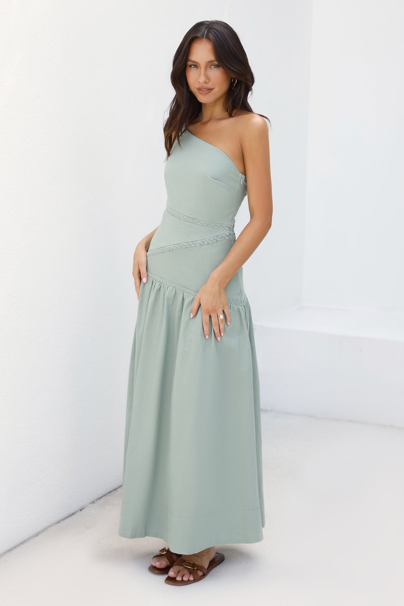 Claire One Shoulder Maxi Dress Khaki-Seaa Fashion