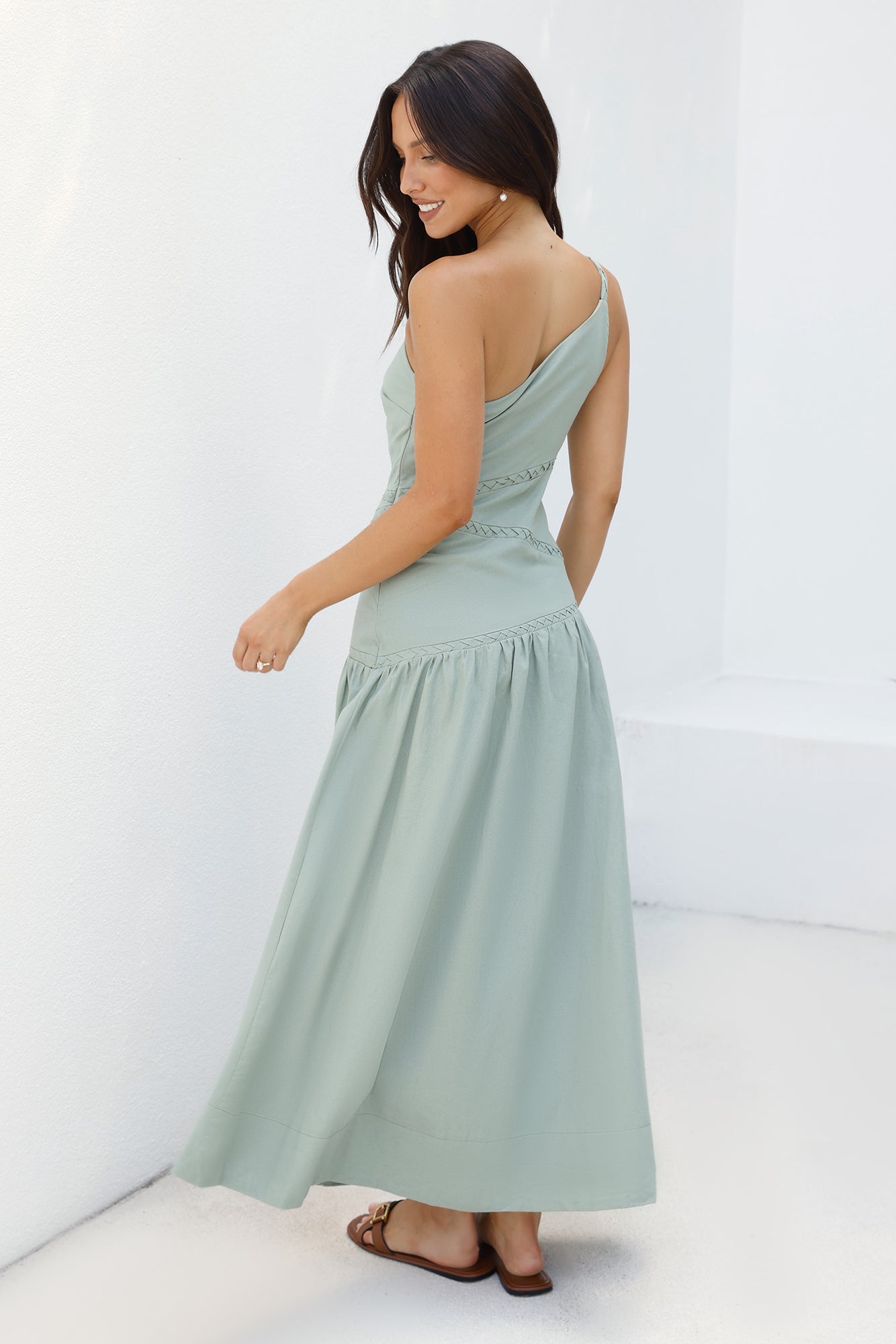 Claire One Shoulder Maxi Dress Khaki-Seaa Fashion