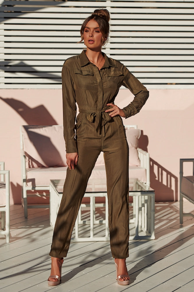 Find Your Fortune Jumpsuit Khaki-Seaa Fashion