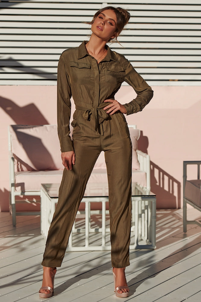Find Your Fortune Jumpsuit Khaki-Seaa Fashion