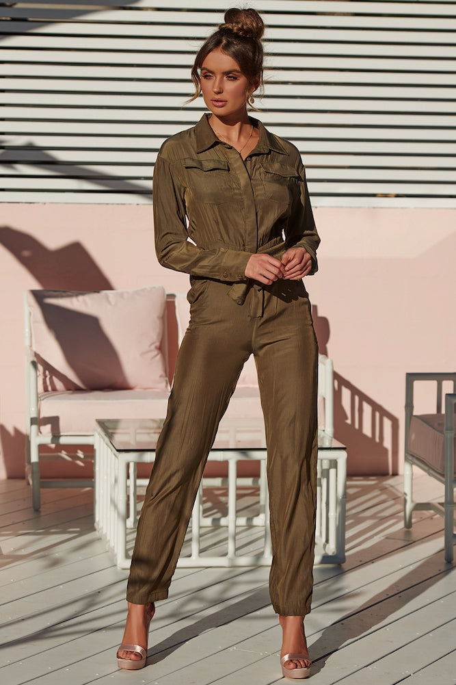 Find Your Fortune Jumpsuit Khaki-Seaa Fashion