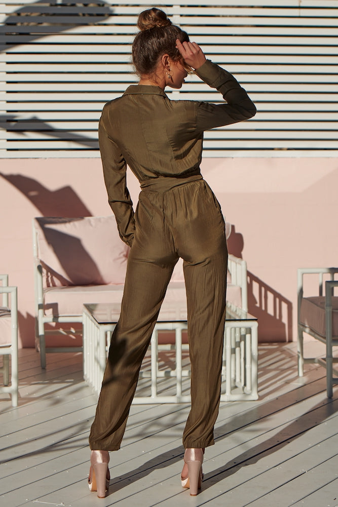 Find Your Fortune Jumpsuit Khaki-Seaa Fashion