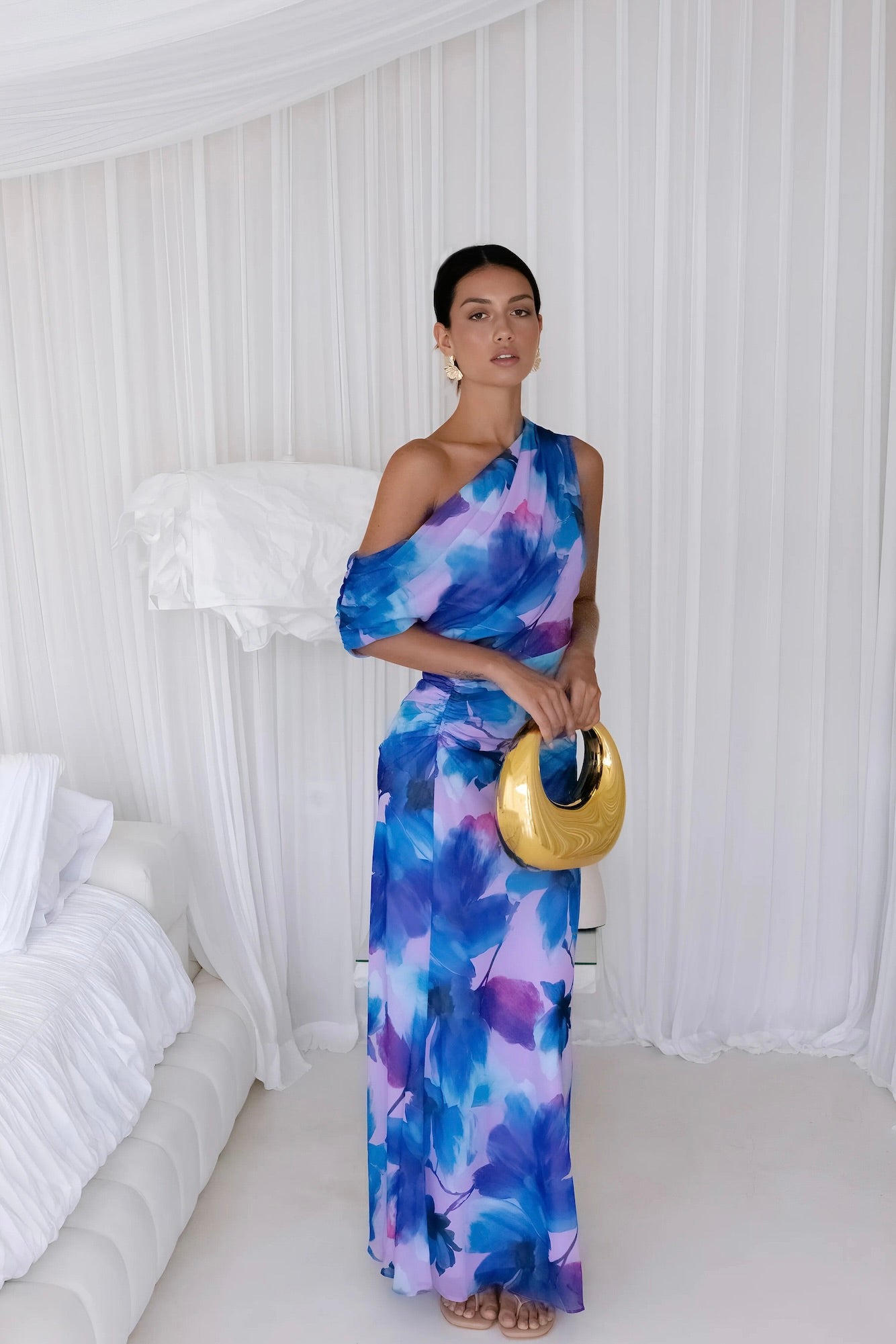 Midnight Palette Off Shoulder Maxi Dress Blue-Seaa Fashion