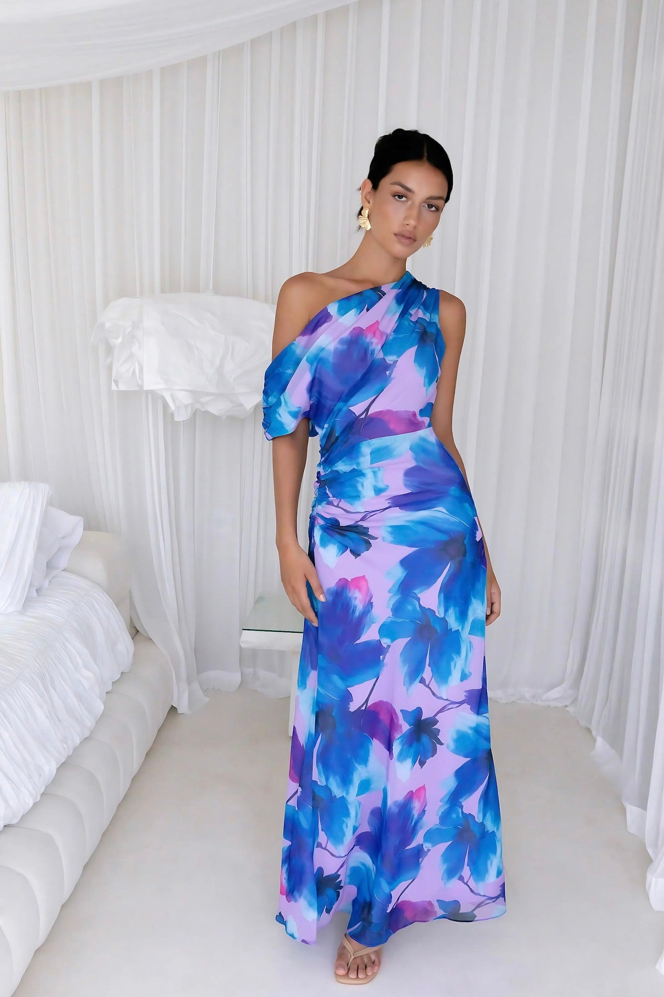 Midnight Palette Off Shoulder Maxi Dress Blue-Seaa Fashion