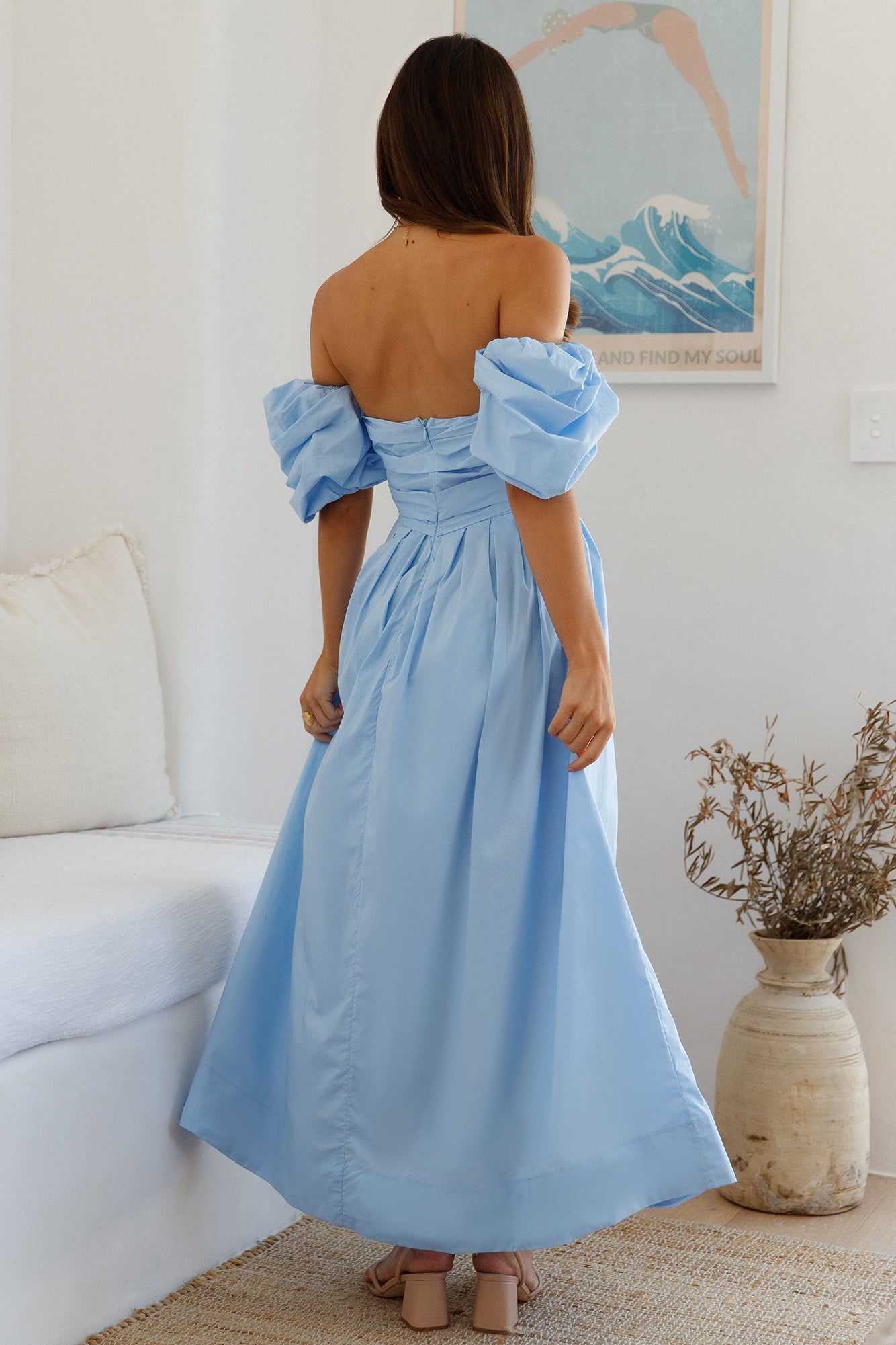 Bella Off Shoulder Maxi Dress Blue-Seaa Fashion