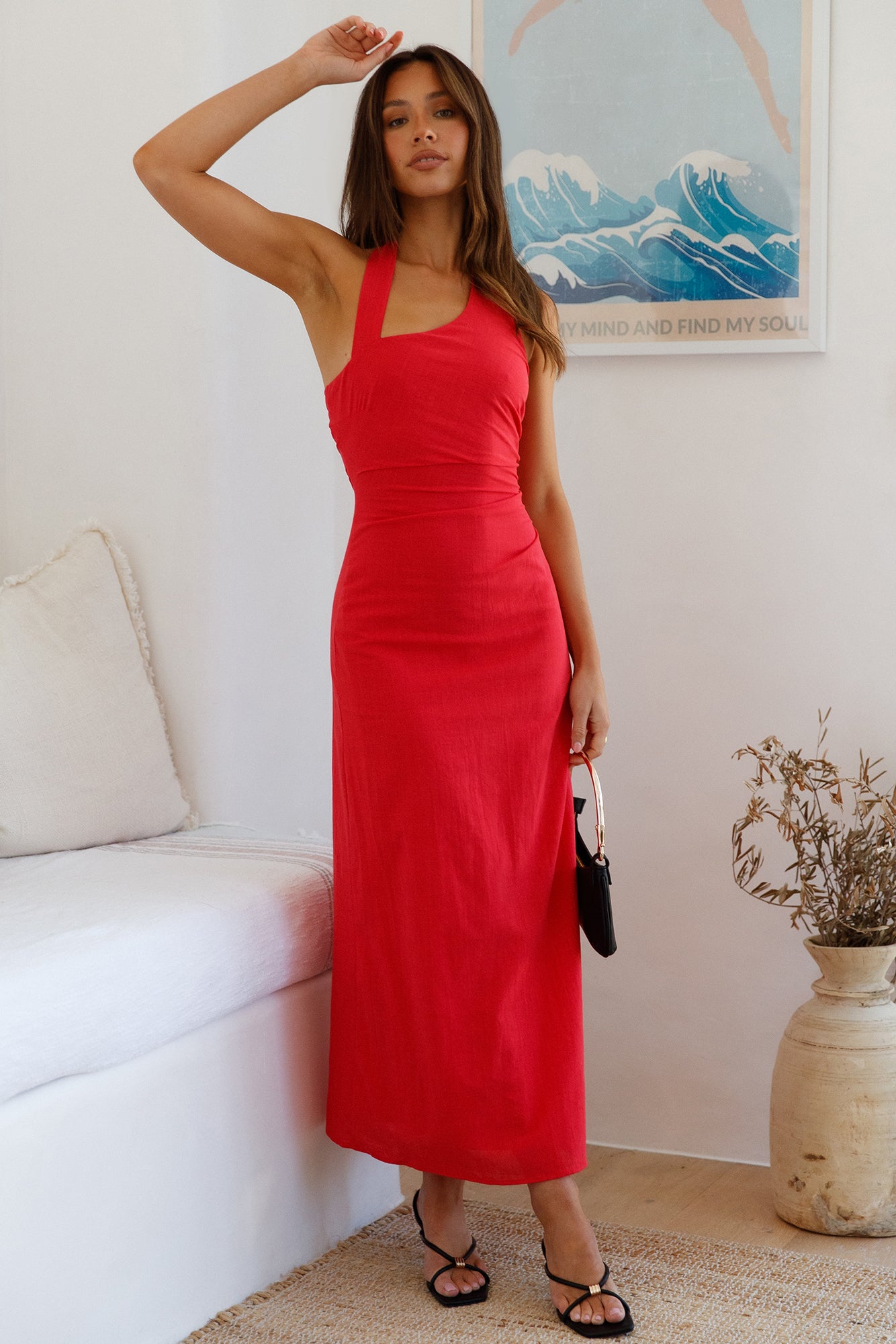 Scarlet Hues Halter Maxi Dress Red-Seaa Fashion
