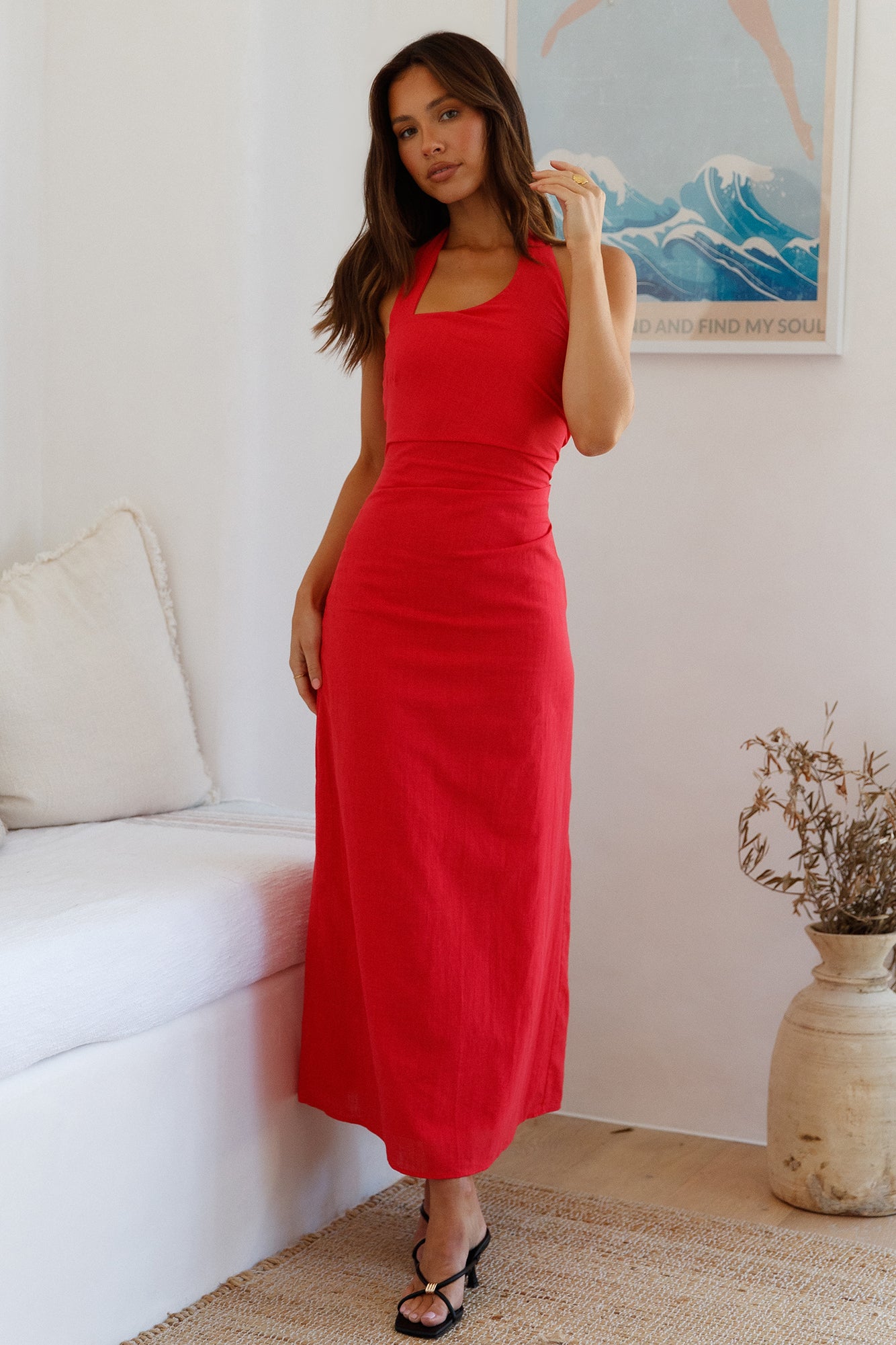 Scarlet Hues Halter Maxi Dress Red-Seaa Fashion