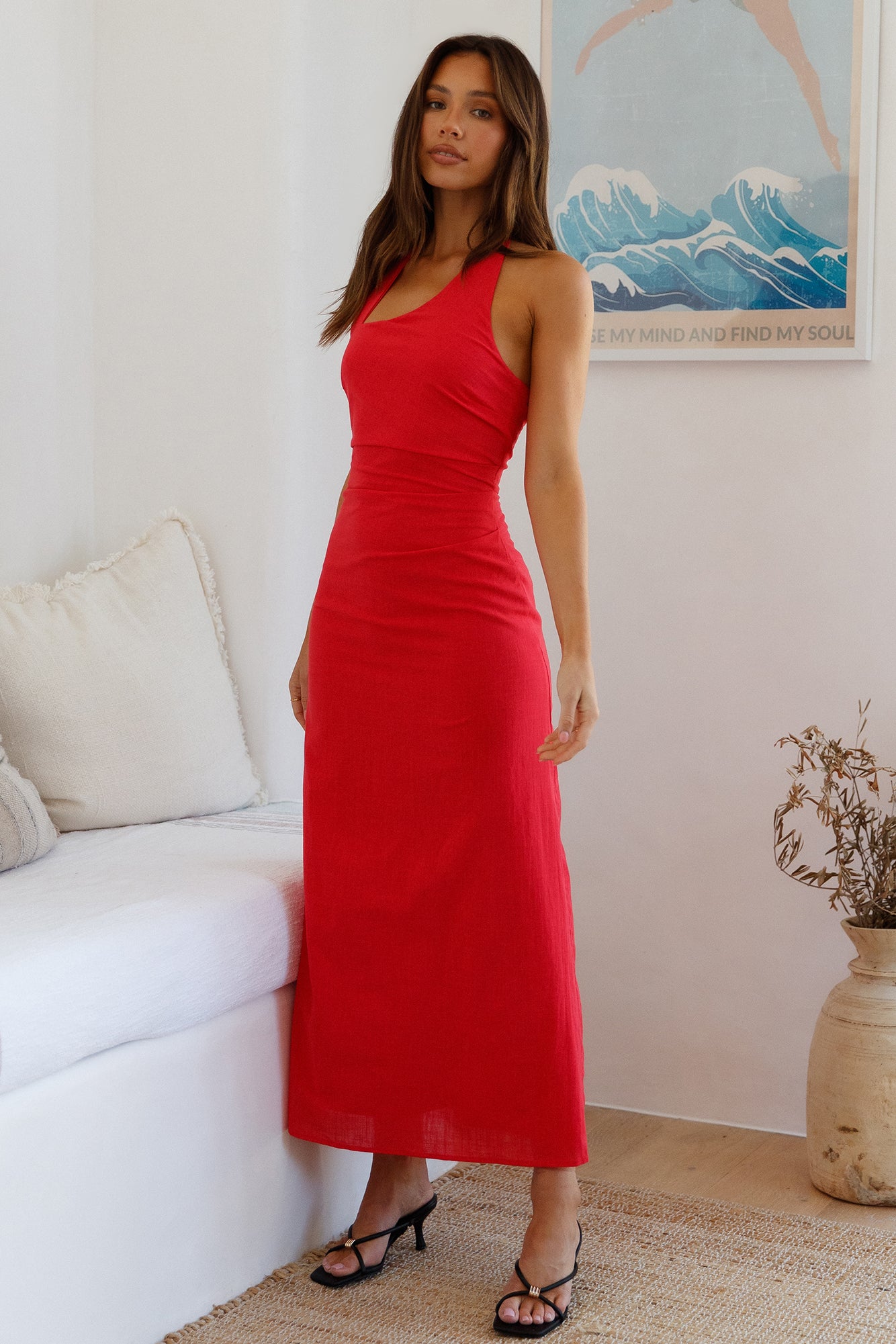 Scarlet Hues Halter Maxi Dress Red-Seaa Fashion