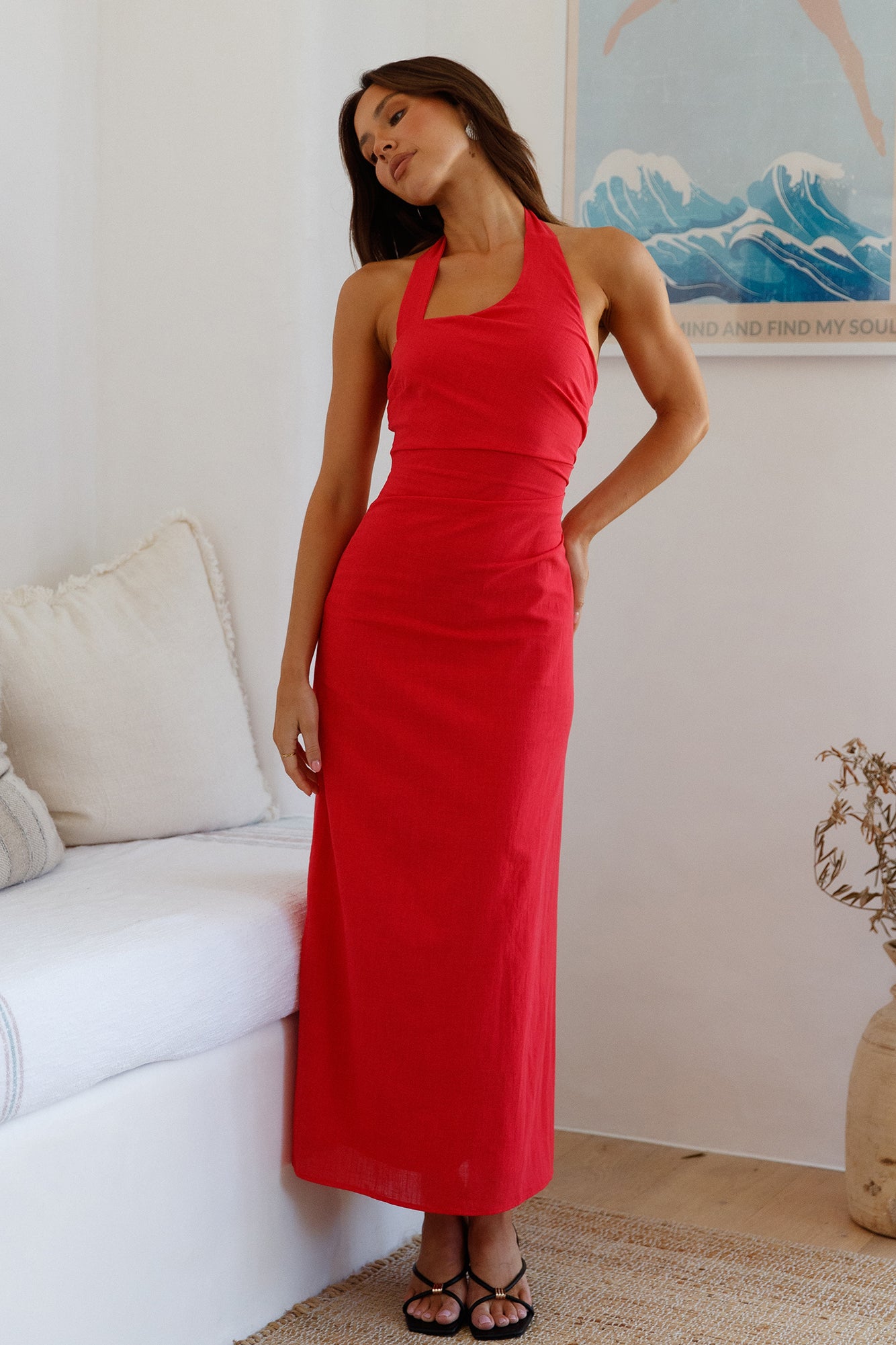 Scarlet Hues Halter Maxi Dress Red-Seaa Fashion