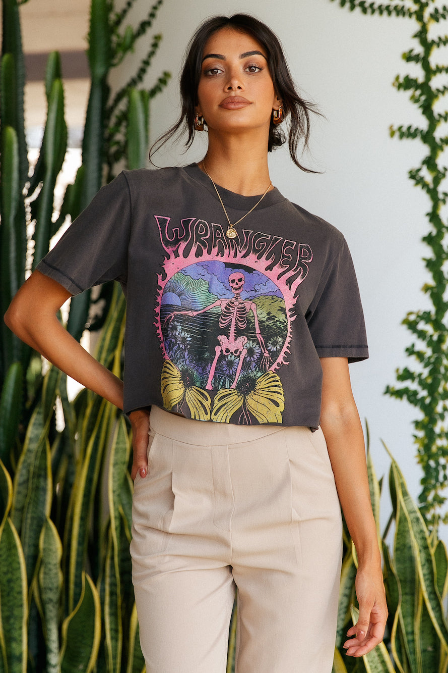WRANGLER Floral Bones Crop Tee Worn Black-Seaa Fashion