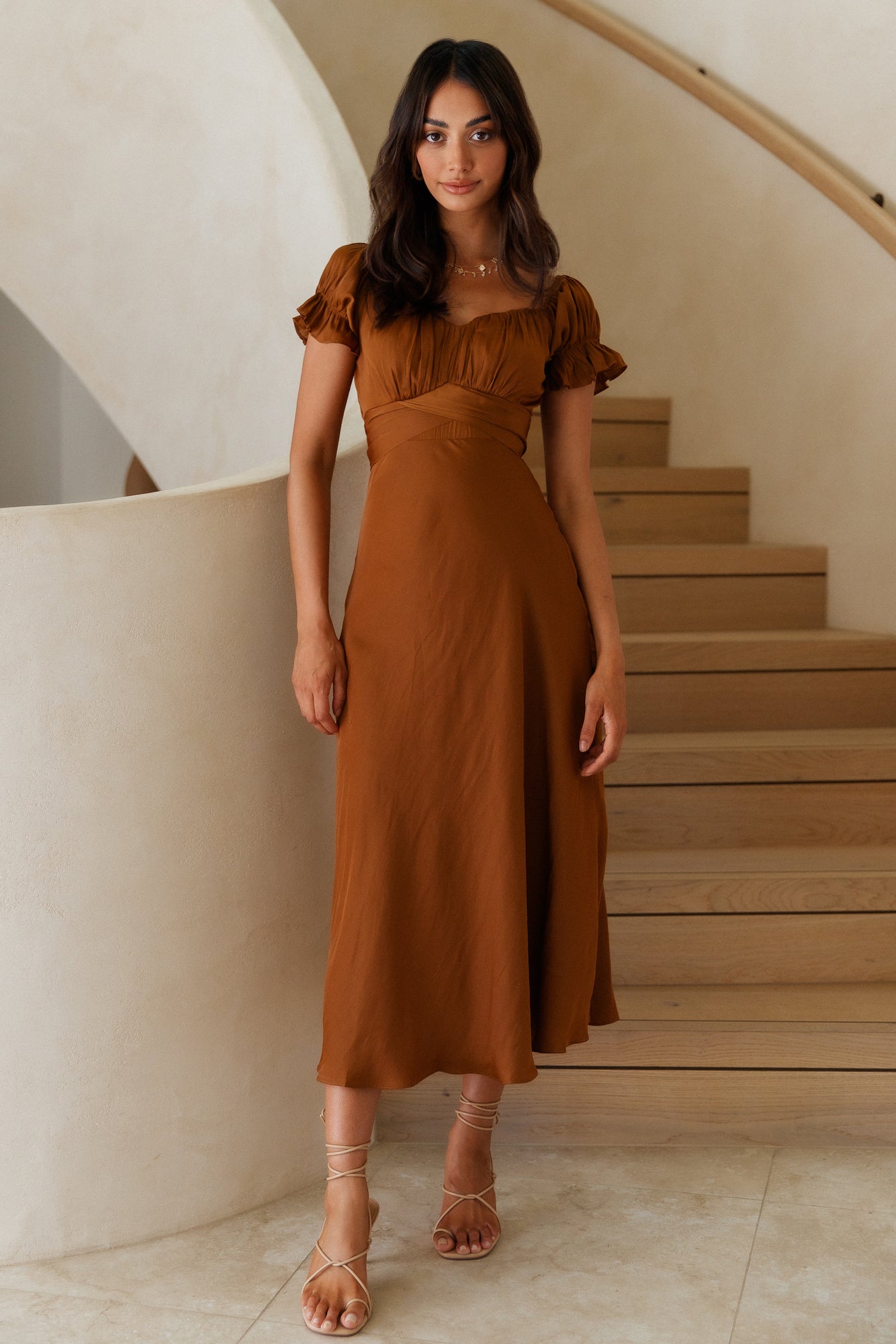 Sumatra Midi Dress Brown-Seaa Fashion