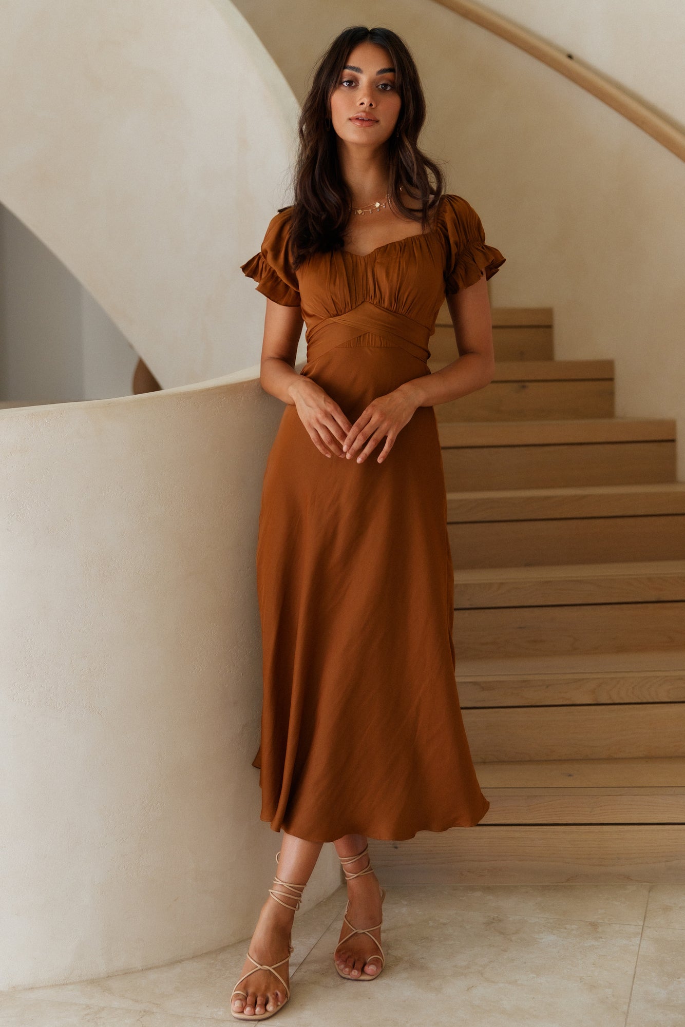 Sumatra Midi Dress Brown-Seaa Fashion