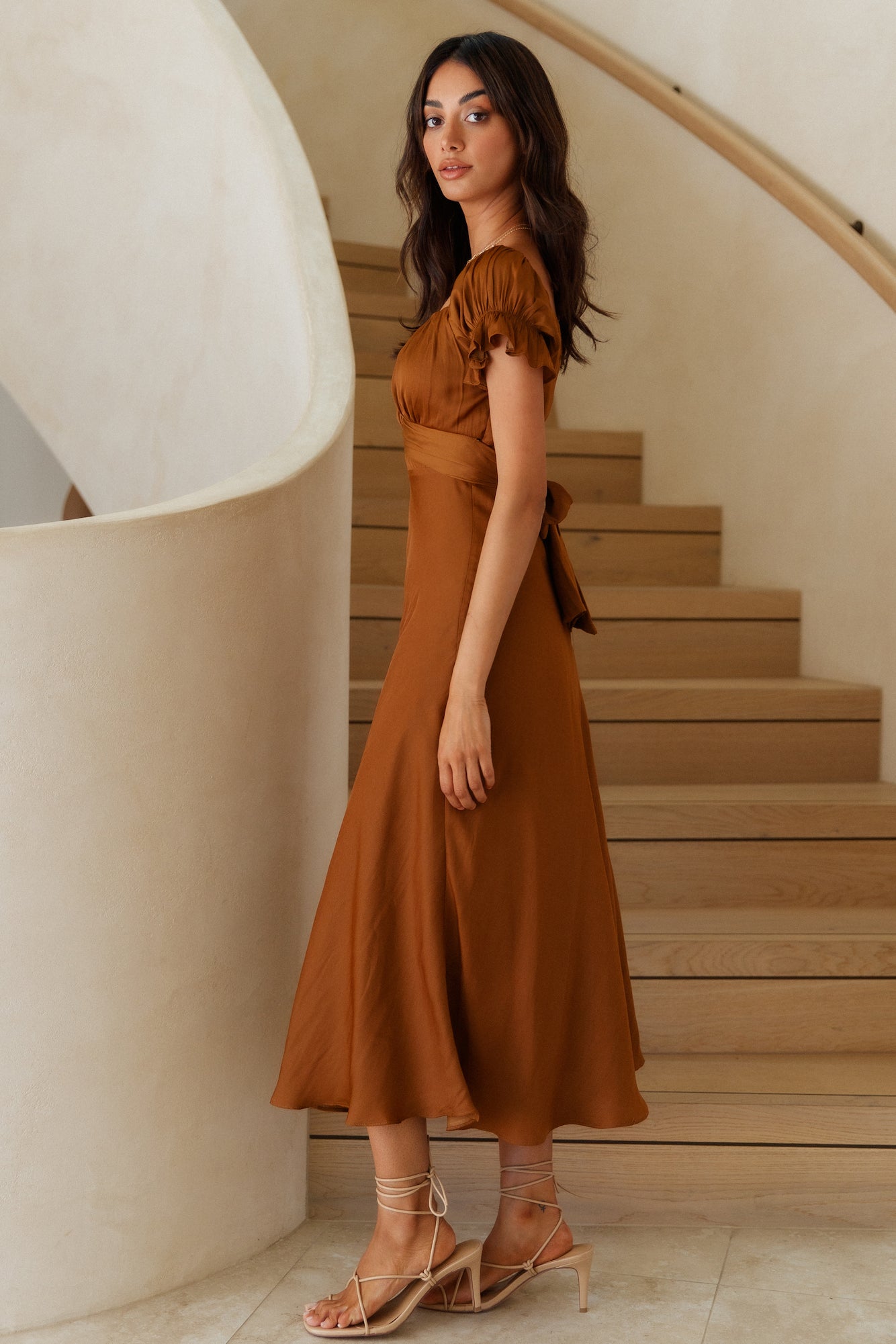Sumatra Midi Dress Brown-Seaa Fashion